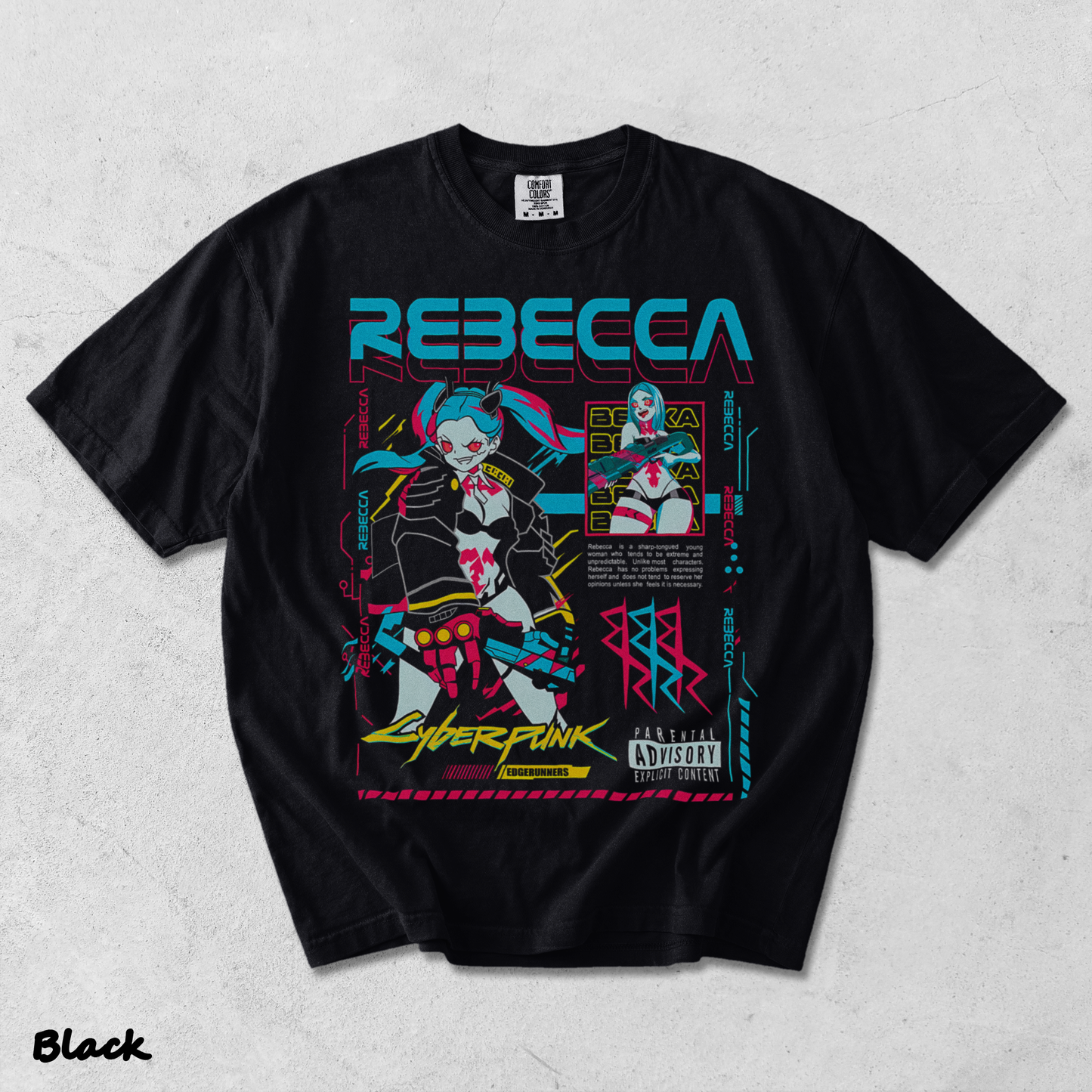 Cyberpunk Edgerunners 2077 Shirt Anime Lucy Rebecca David Cosplay Gamer Gift 425 - Black mockup