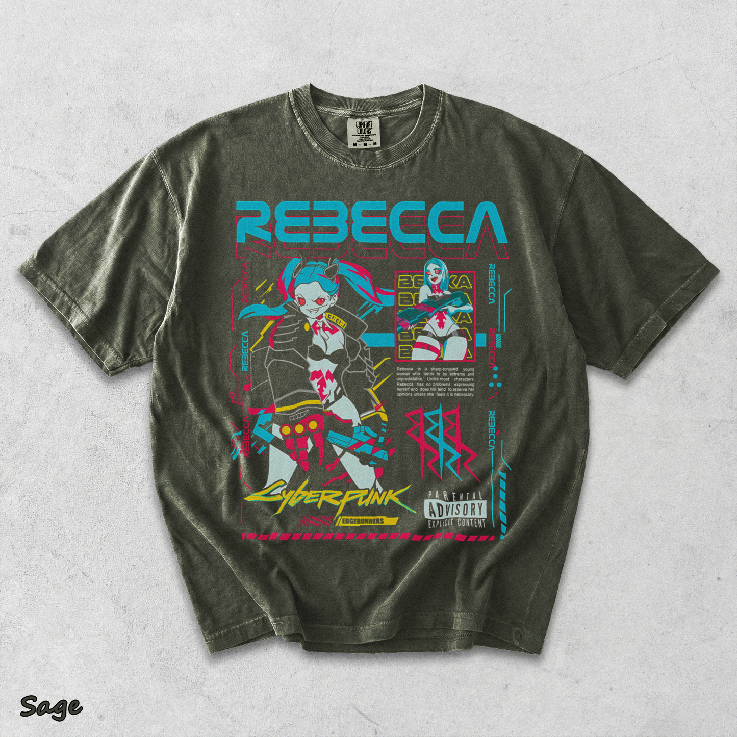 Cyberpunk Edgerunners 2077 Shirt Anime Lucy Rebecca David Cosplay Gamer Gift 425 - Sage mockup