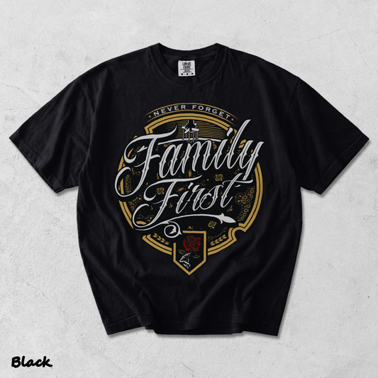 FAMILY FIRST T-shirt - Black mockup