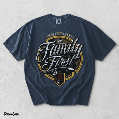 FAMILY FIRST T-shirt - Denim mockup
