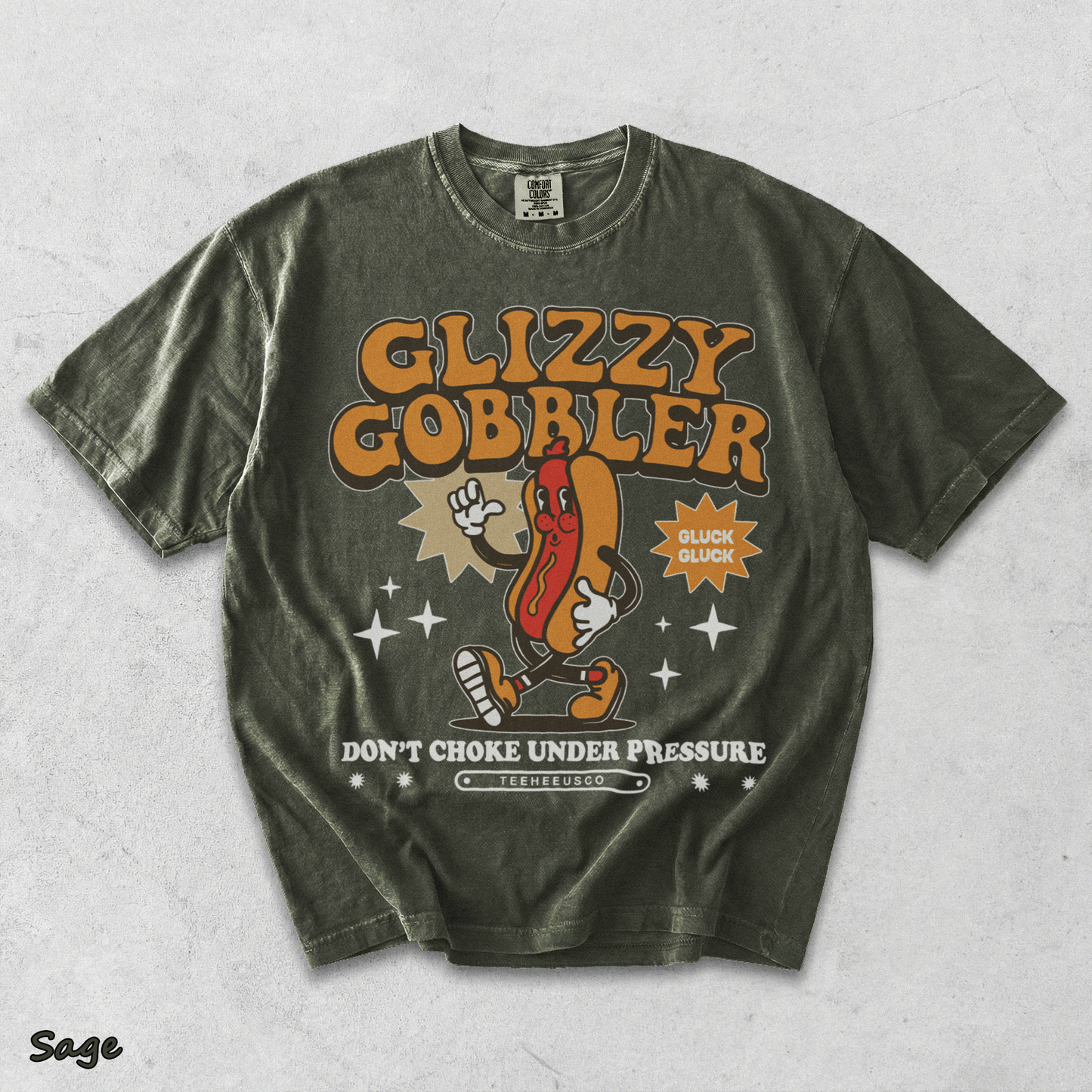 glizzy gobbler Back - Sage mockup