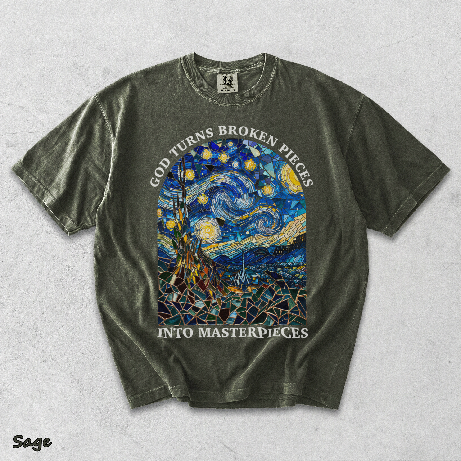 GOD TURNS BROKEN PIECES - Sage mockup