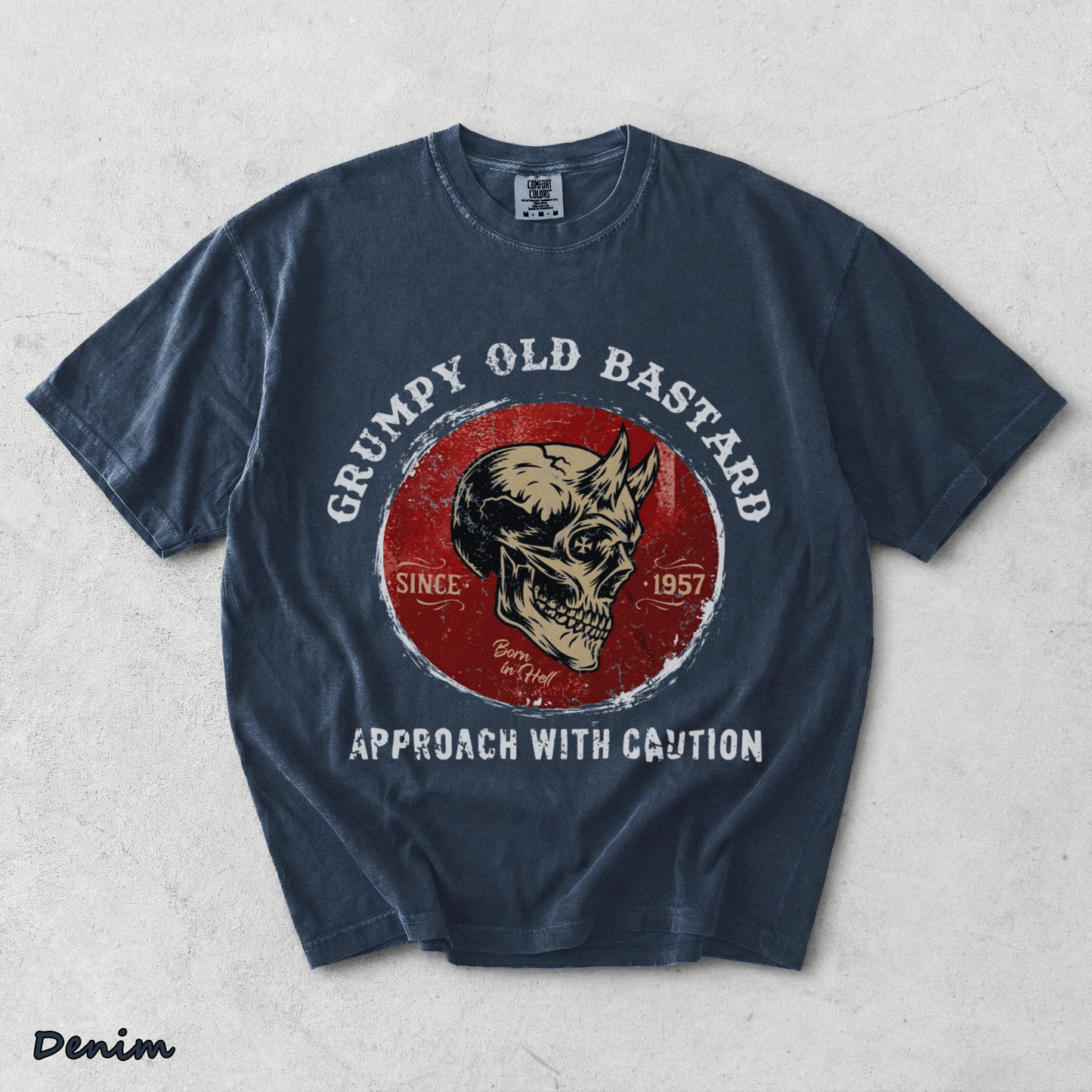 GRUMPY OLD BASTARD APPORACH WITH CAUTION Nemo black - Denim mockup