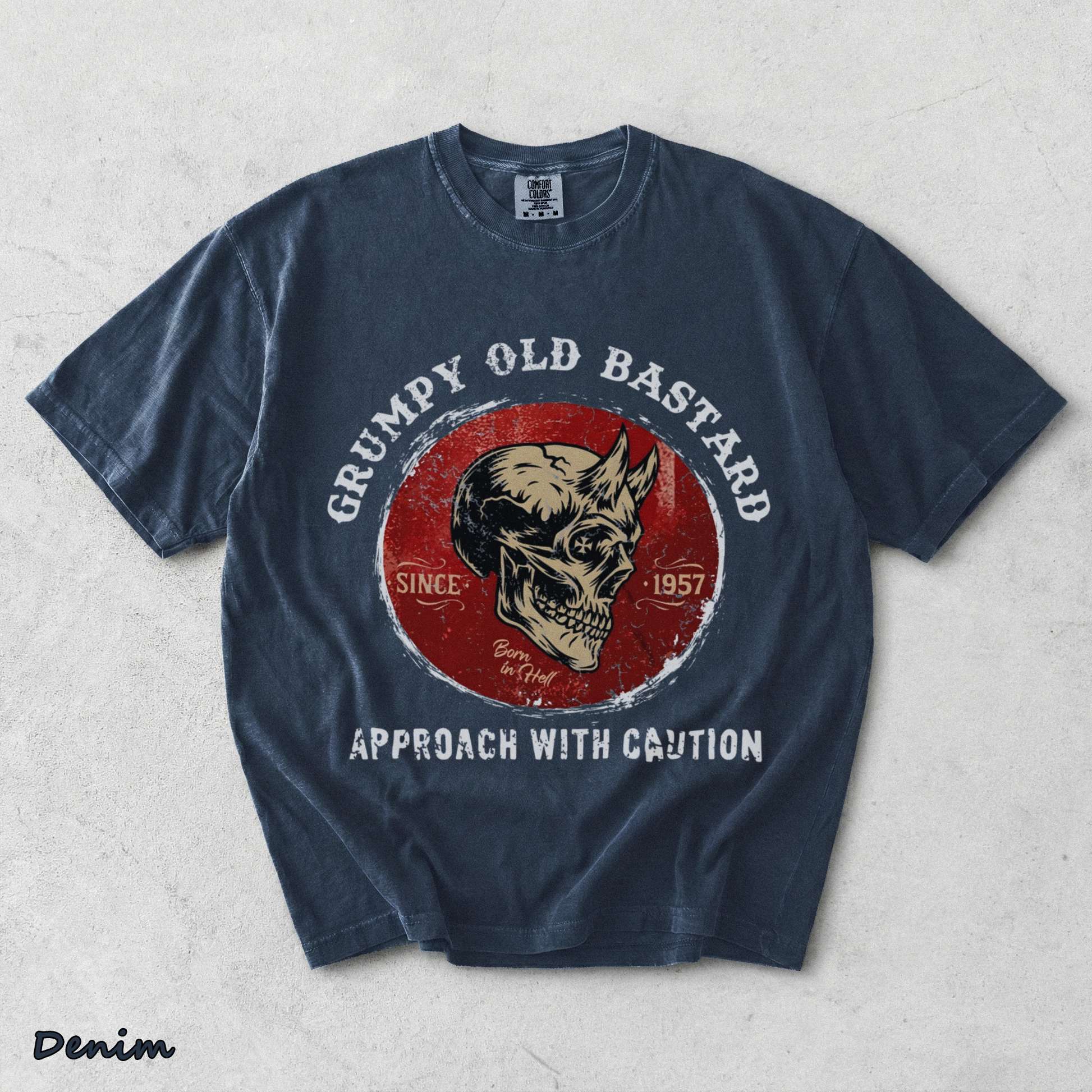 GRUMPY OLD BASTARD APPORACH WITH CAUTION Nemo black - Denim mockup