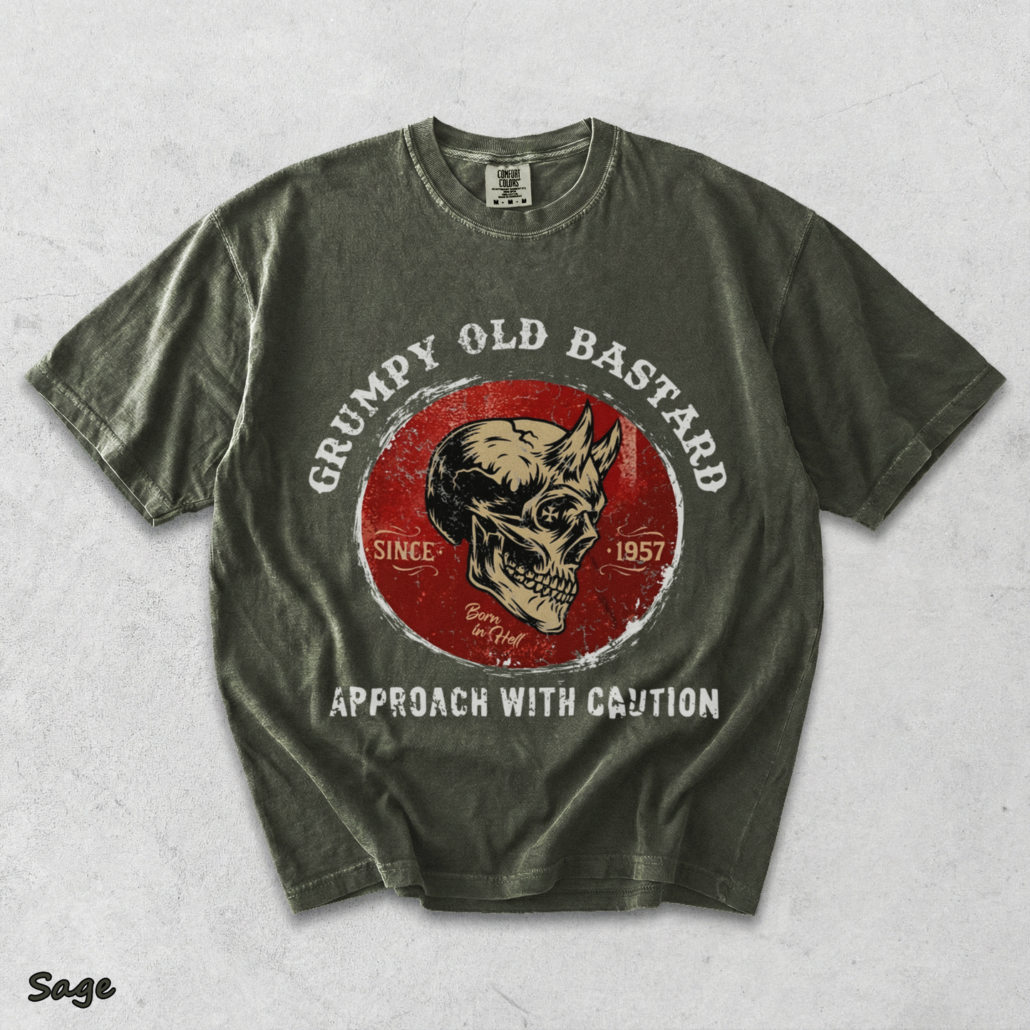 GRUMPY OLD BASTARD APPORACH WITH CAUTION Nemo black - Sage mockup