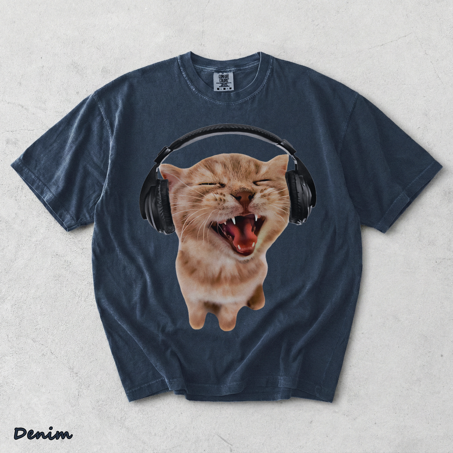 Happy Cat Headphones - Denim mockup