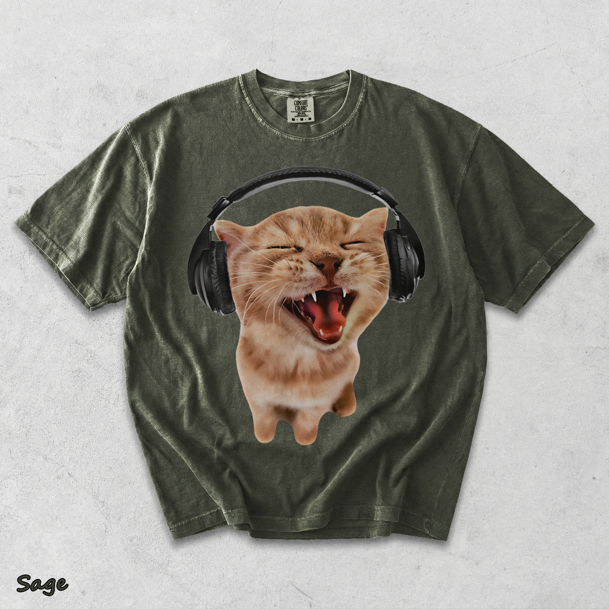 Happy Cat Headphones - Sage mockup
