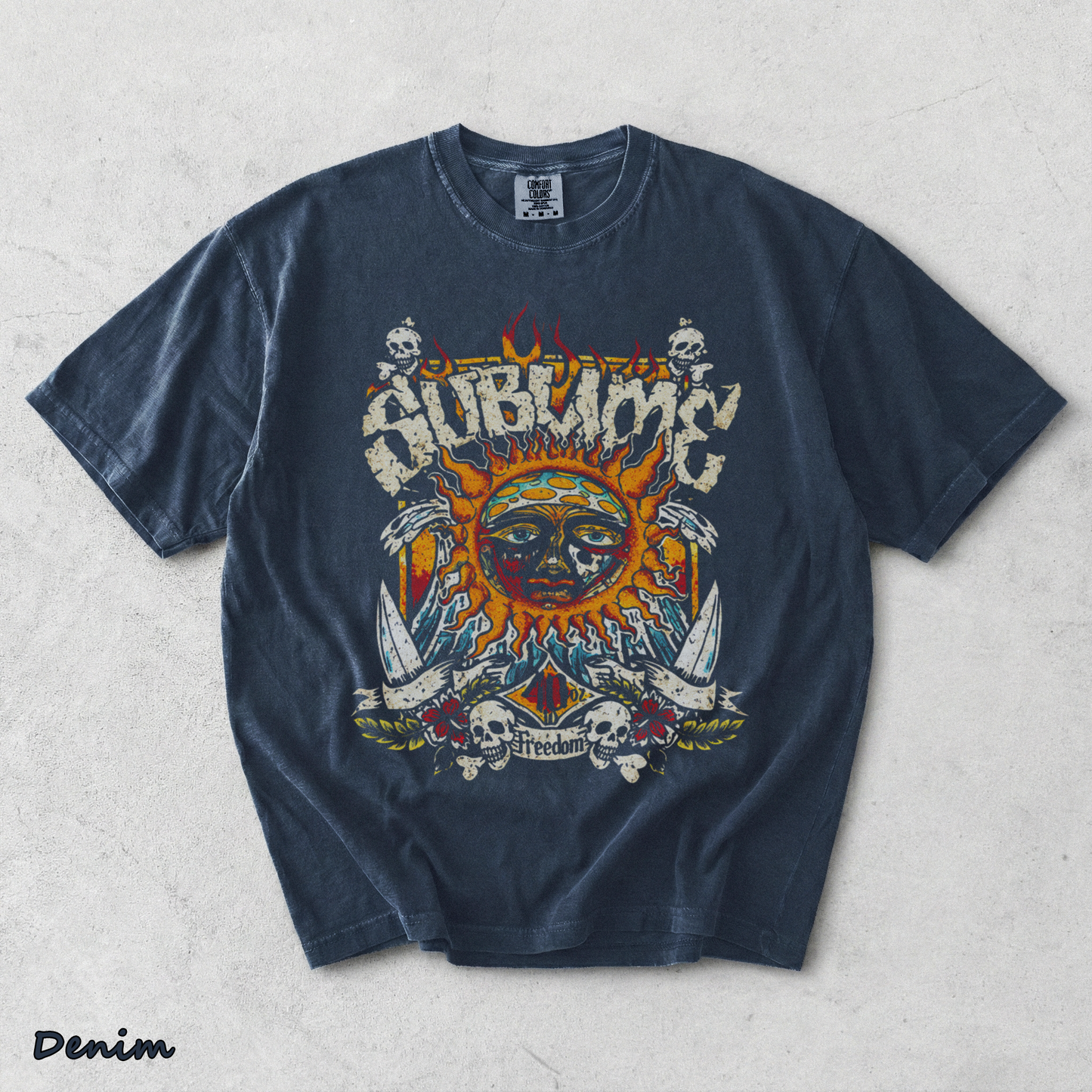 Holafish Vintage Sun pattern - Denim mockup