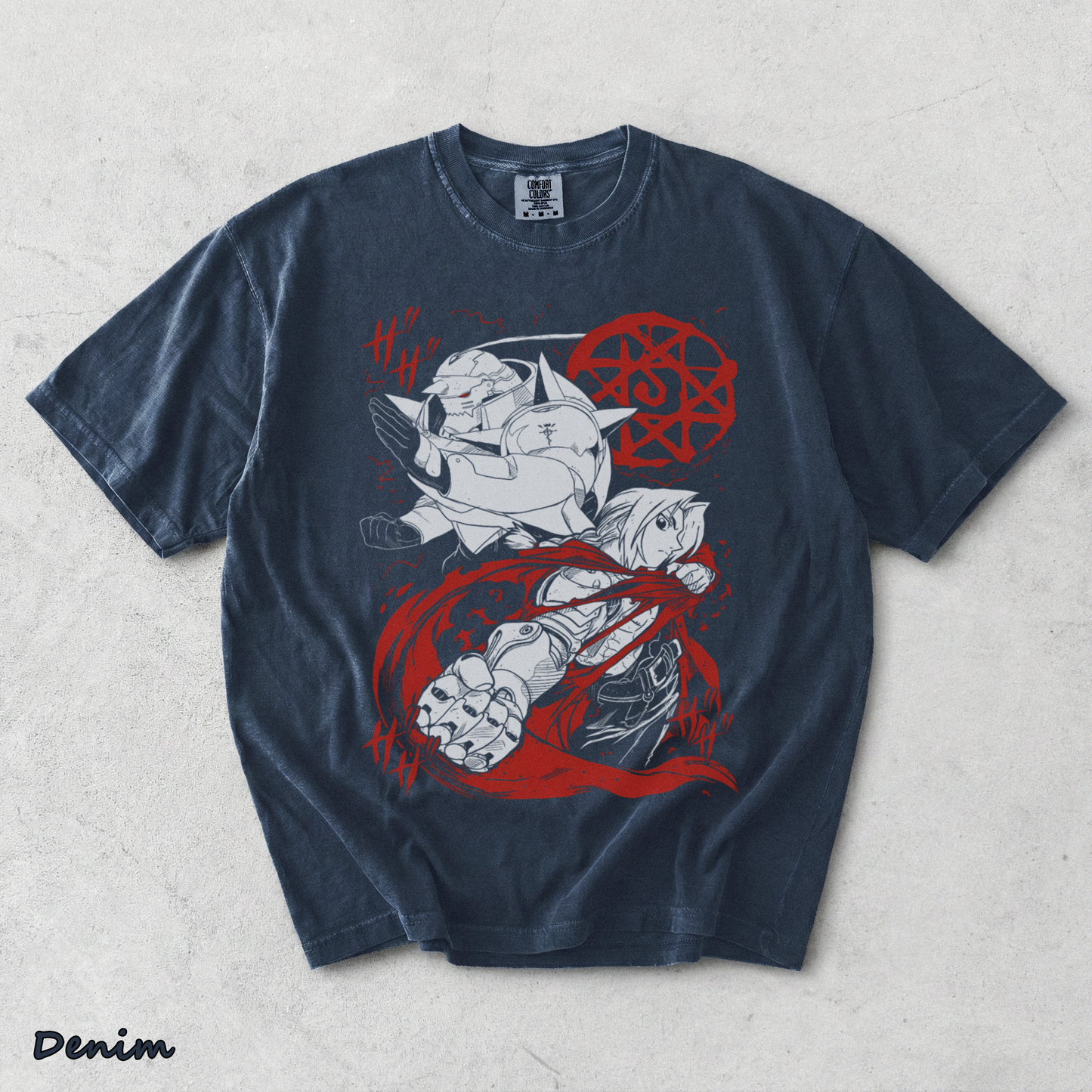 Home - Fullmetal Alchemist T-Shirt Brotherhood Alphonse Elric Black Shirt Tee All Size[L] - Denim mockup