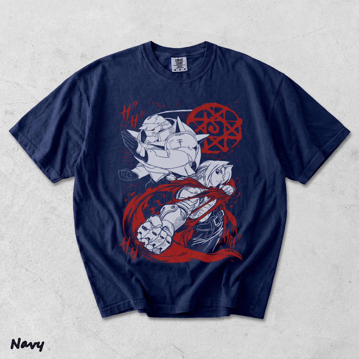 Home - Fullmetal Alchemist T-Shirt Brotherhood Alphonse Elric Black Shirt Tee All Size[L] - True Navy mockup