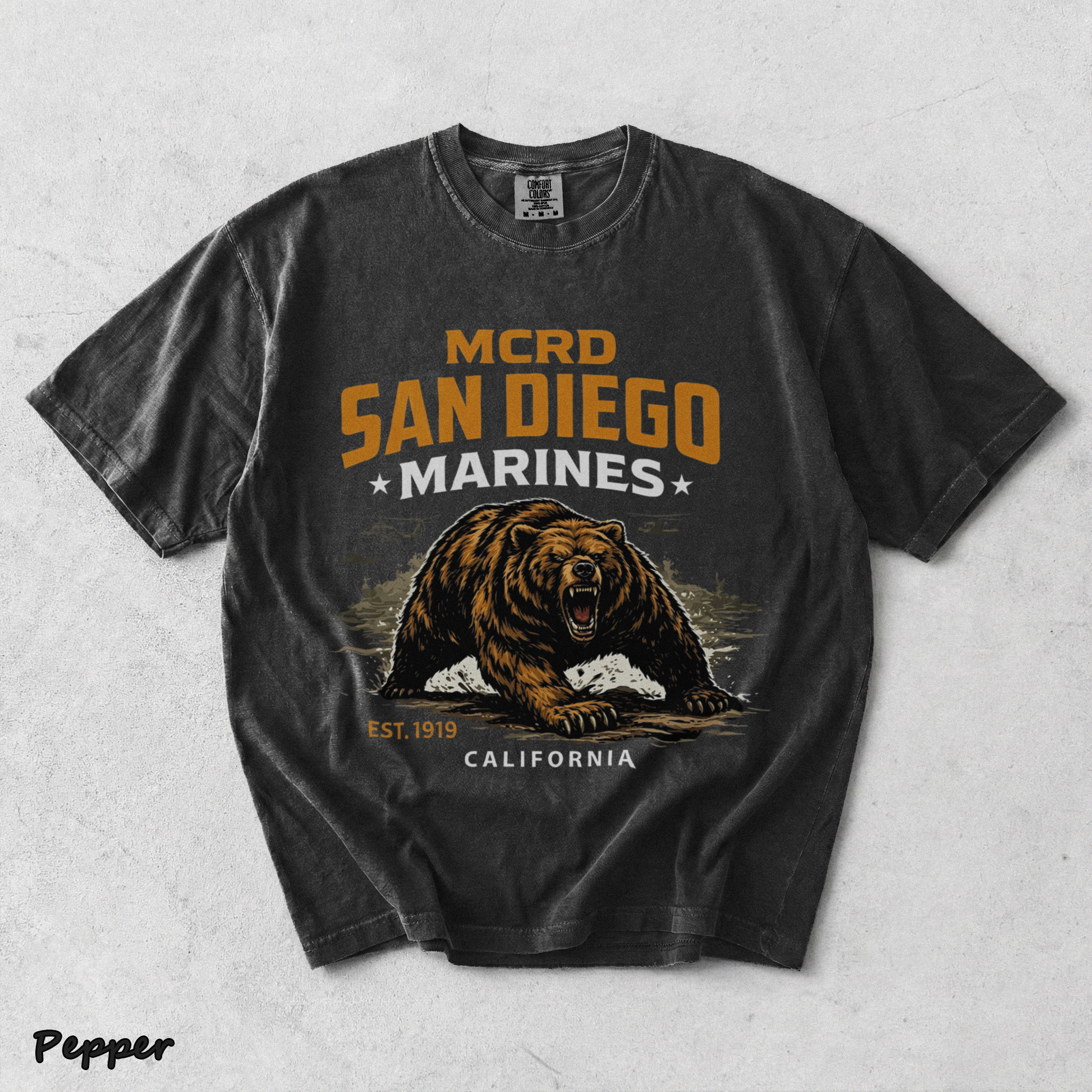 Howitzer MCRD San Diego Marines Growling Bear - Pepper mockup