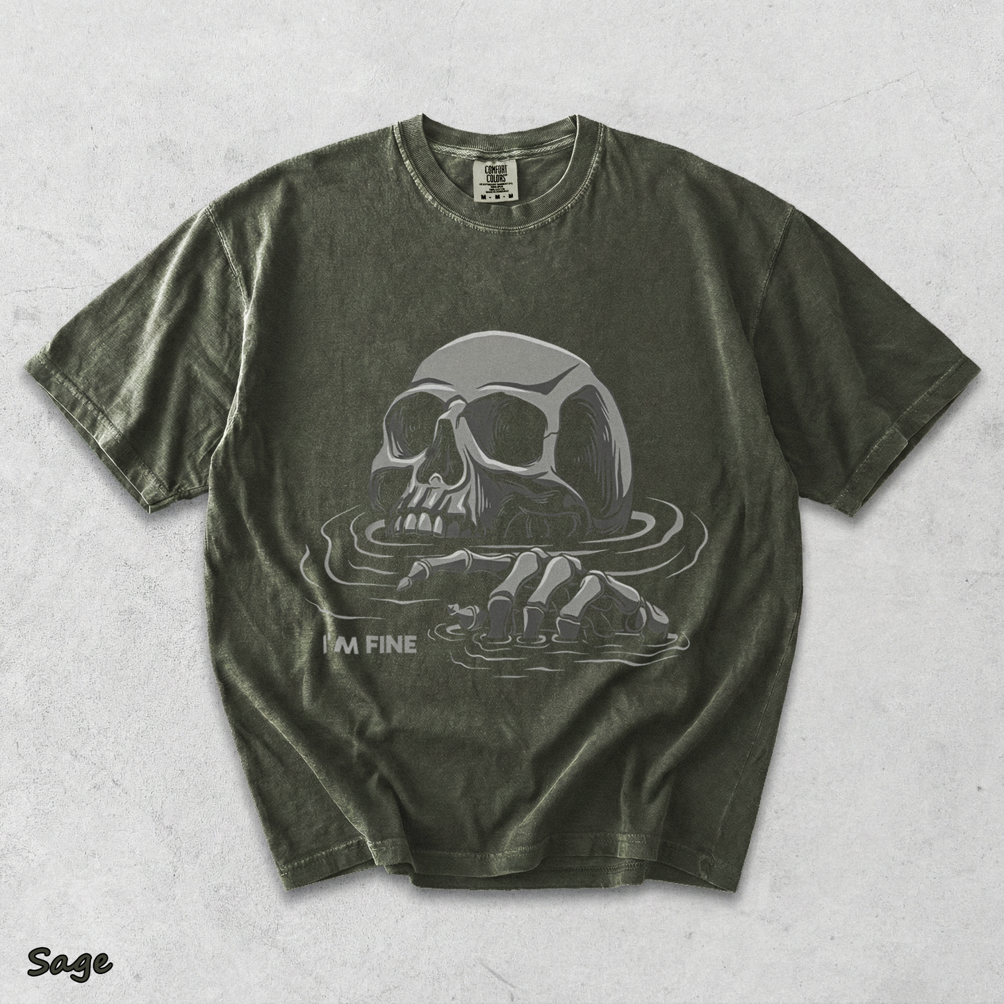 I'M FINE Drowning Skull - Sage mockup