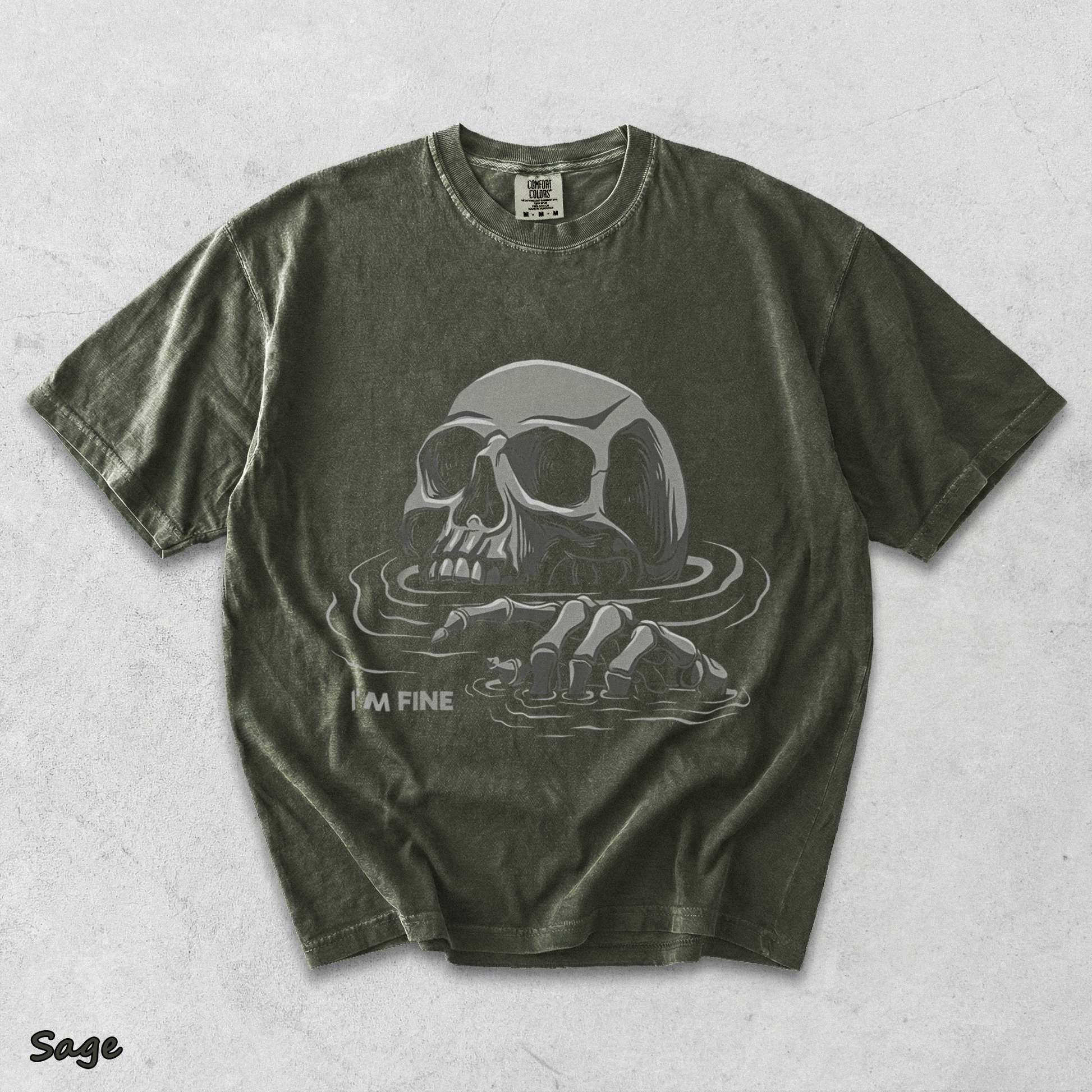 I'M FINE Drowning Skull - Sage mockup