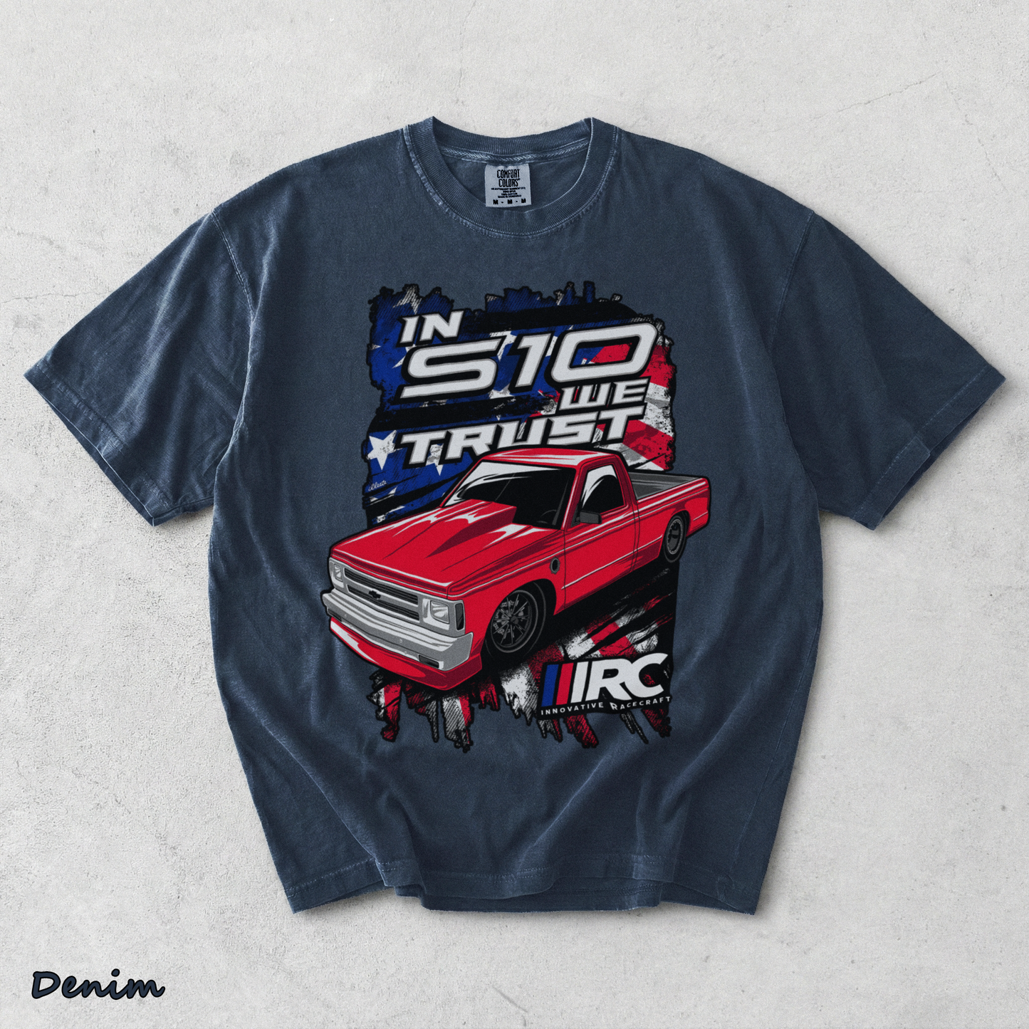 In S10 We Trust T-Shirt back red - Denim mockup