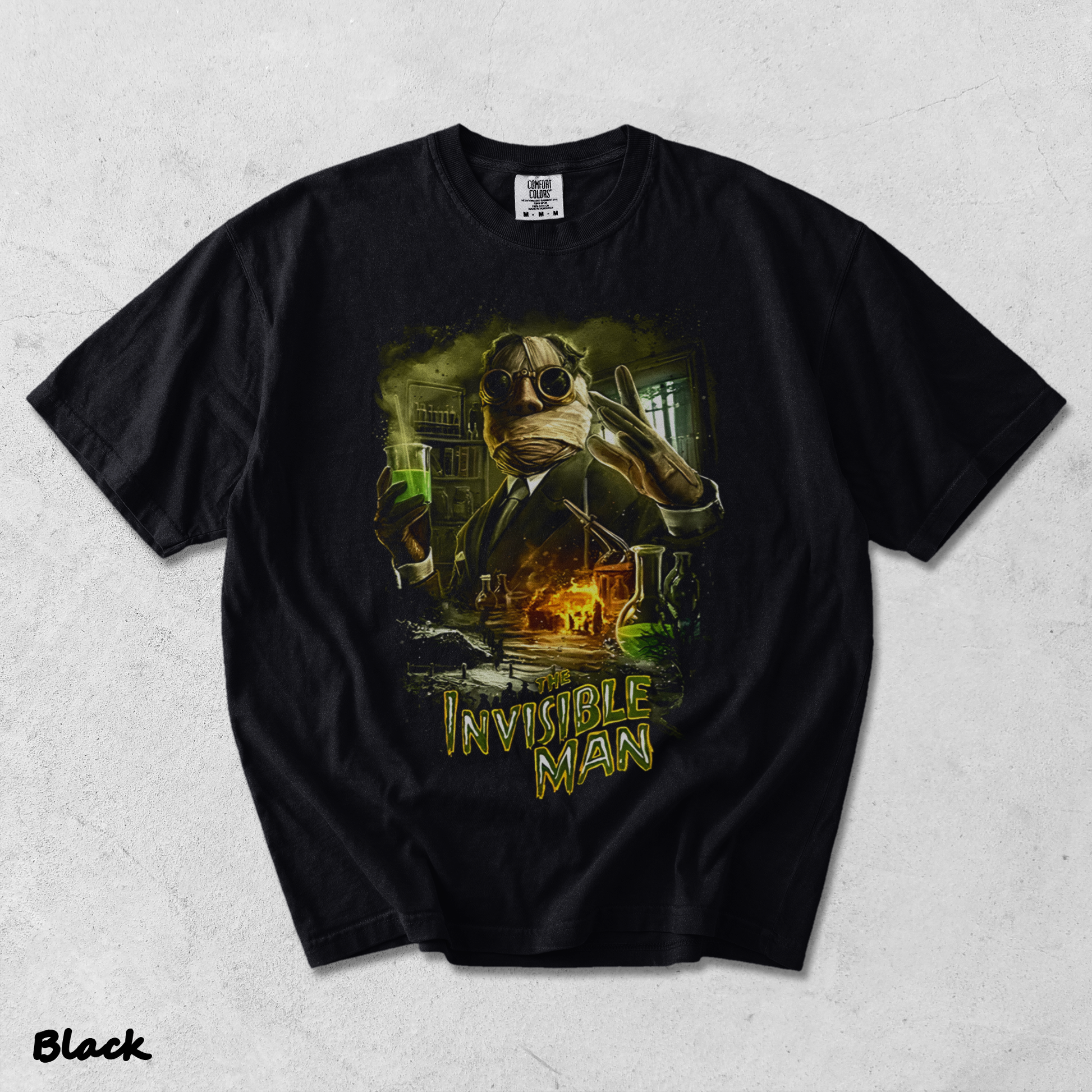 Invisible Man Experiment Splash Art Retro 90s Halloween Horror Graphic Shirt - Black mockup