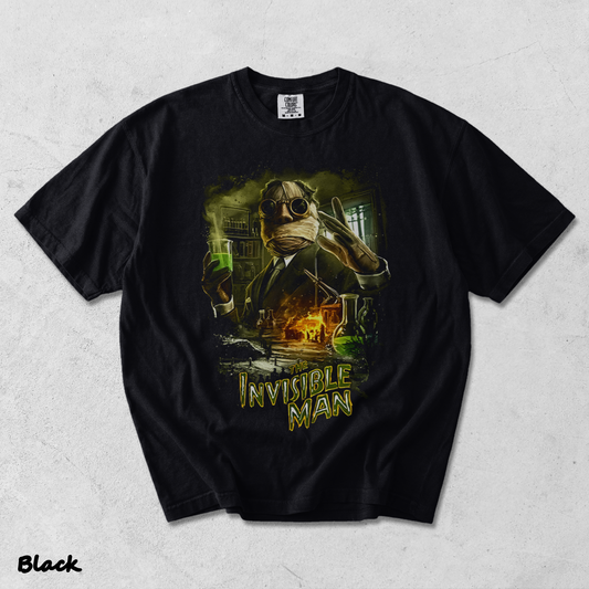 Invisible Man Experiment Splash Art Retro 90s Halloween Horror Graphic Shirt - Black mockup