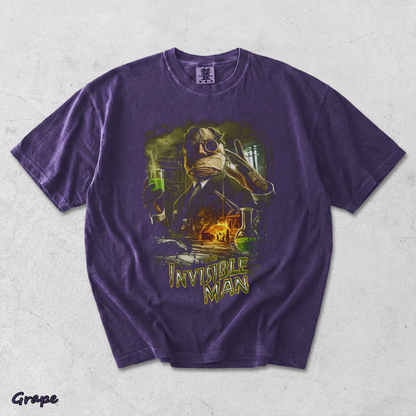 Invisible Man Experiment Splash Art Retro 90s Halloween Horror Graphic Shirt - Grape mockup