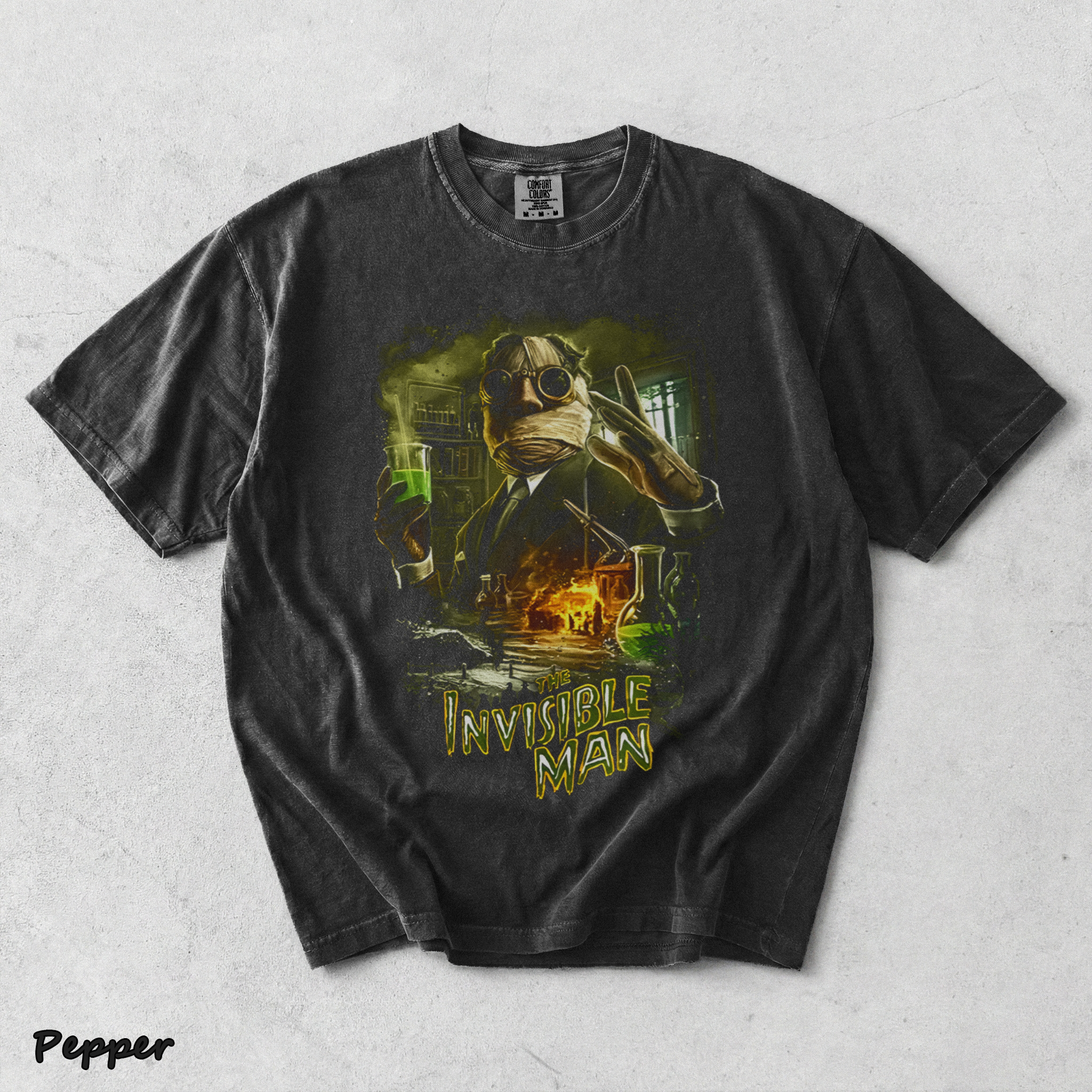 Invisible Man Experiment Splash Art Retro 90s Halloween Horror Graphic Shirt - Pepper mockup