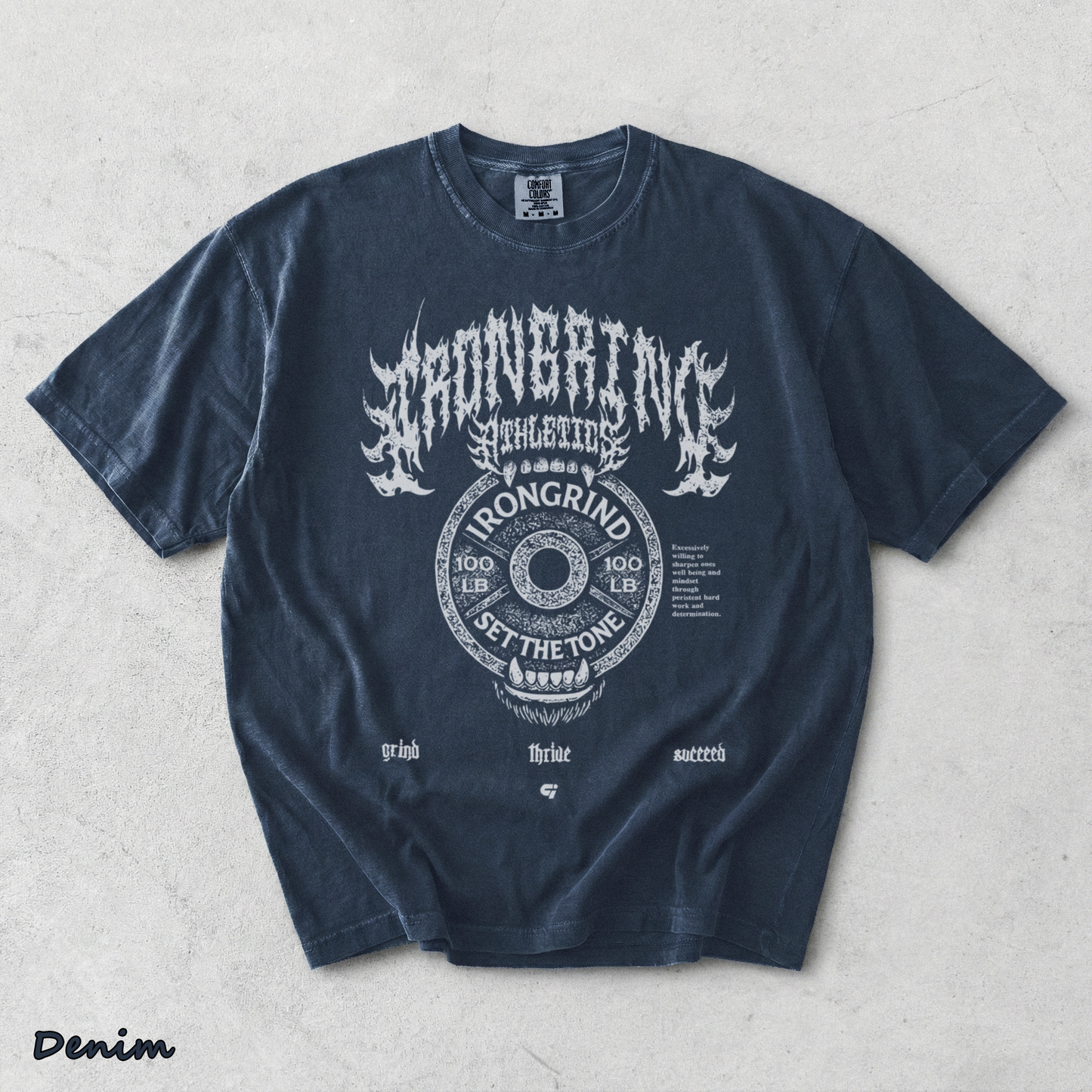 IronGrind Barbell Skull Washed Tee - Denim mockup