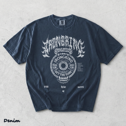 IronGrind Barbell Skull Washed Tee - Denim mockup