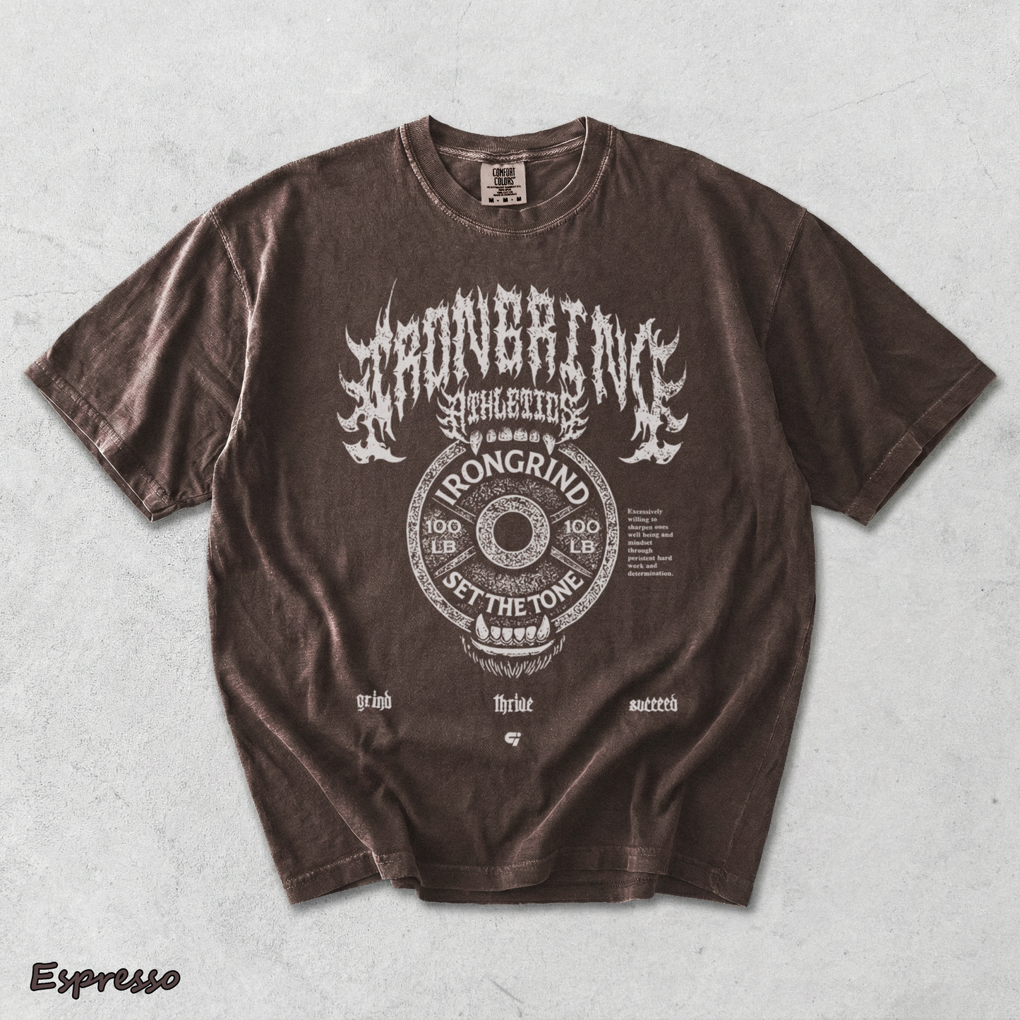IronGrind Barbell Skull Washed Tee - Espresso mockup
