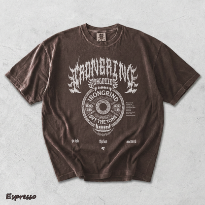 IronGrind Barbell Skull Washed Tee - Espresso mockup