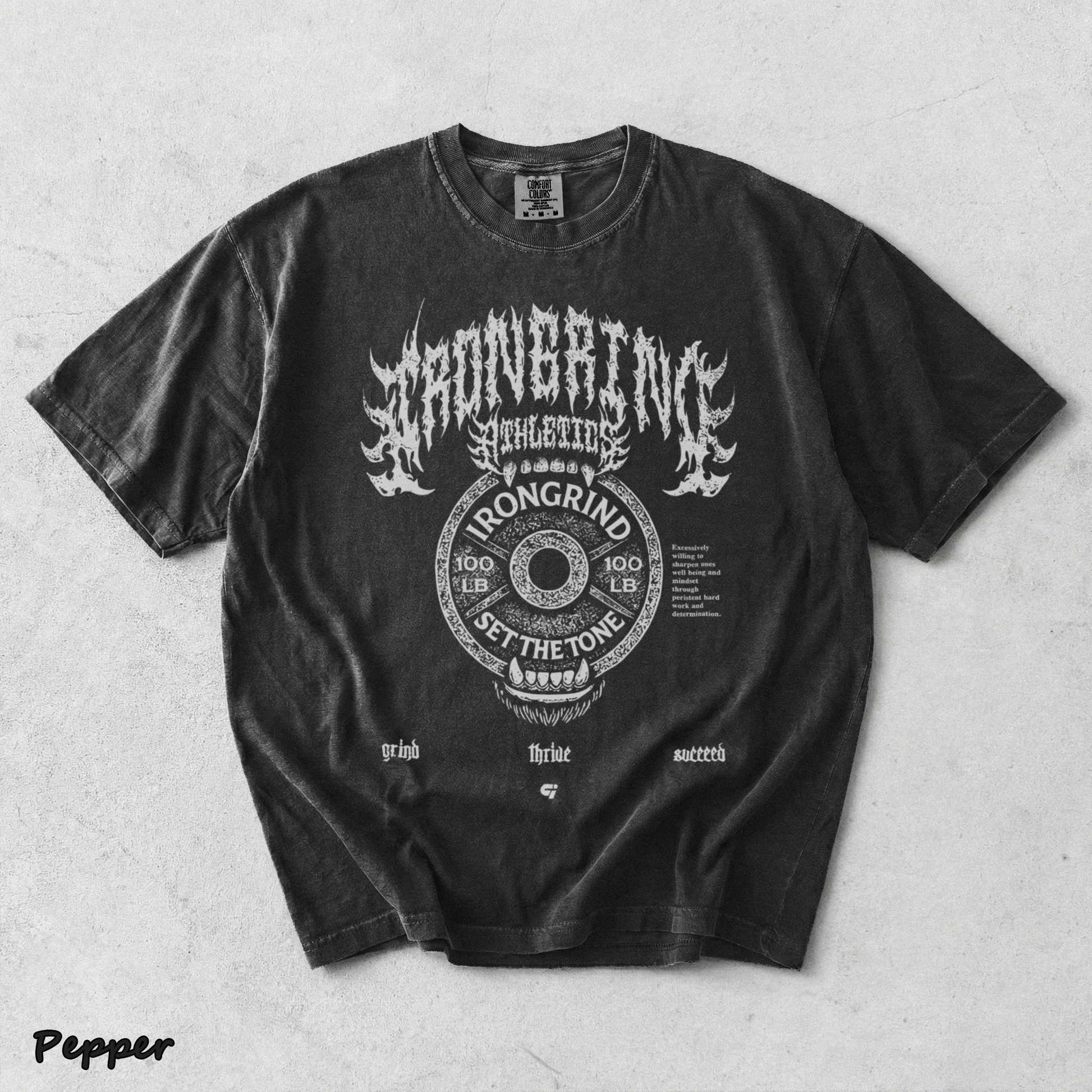 IronGrind Barbell Skull Washed Tee - Pepper mockup