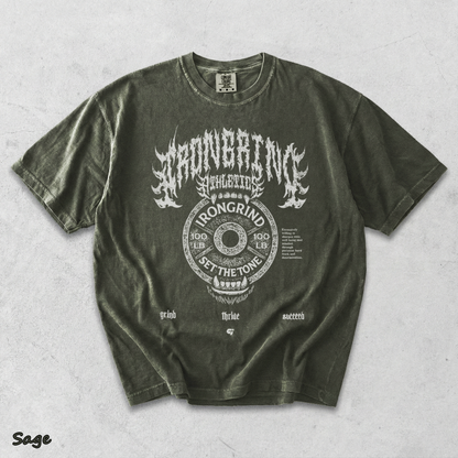 IronGrind Barbell Skull Washed Tee - Sage mockup