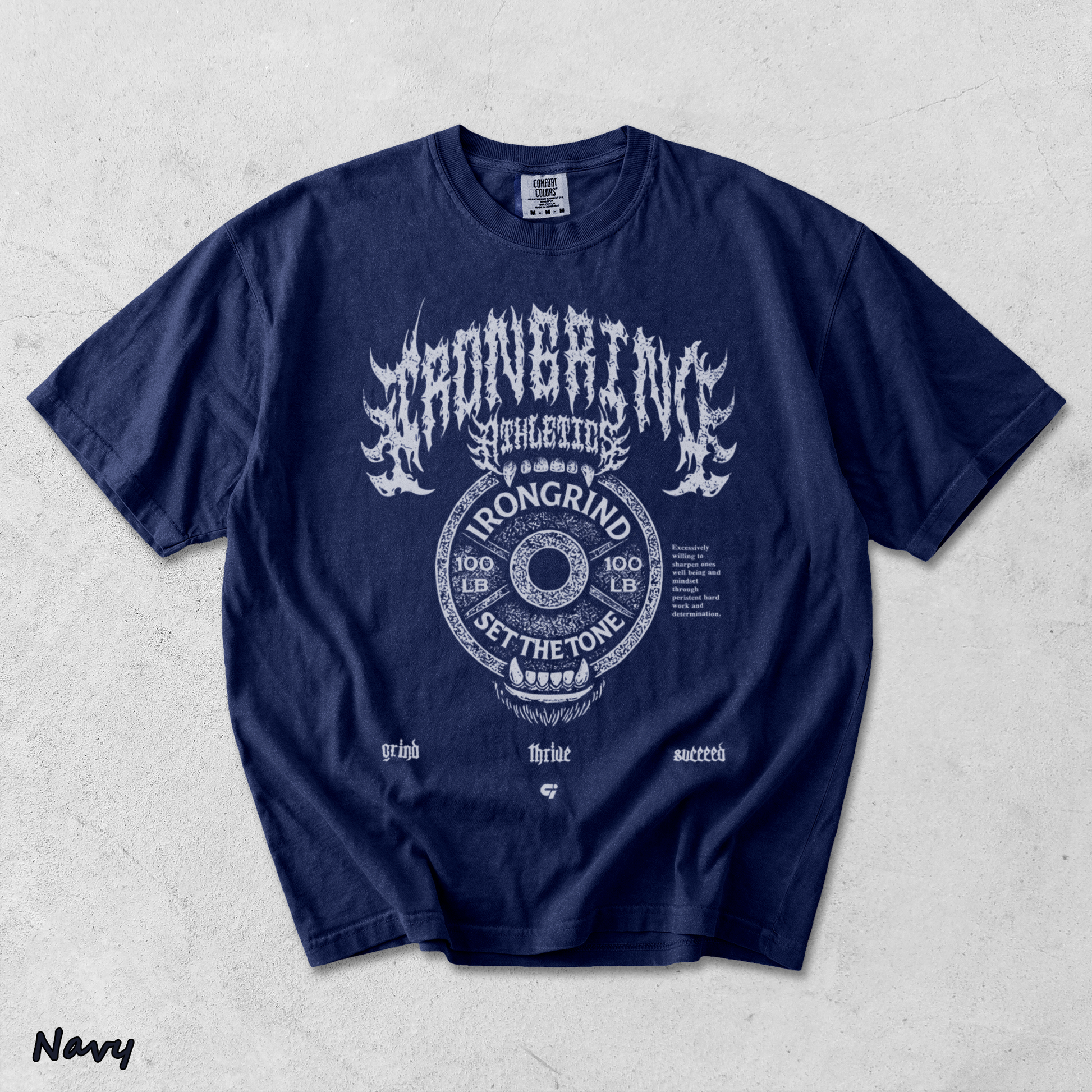 IronGrind Barbell Skull Washed Tee - True Navy mockup