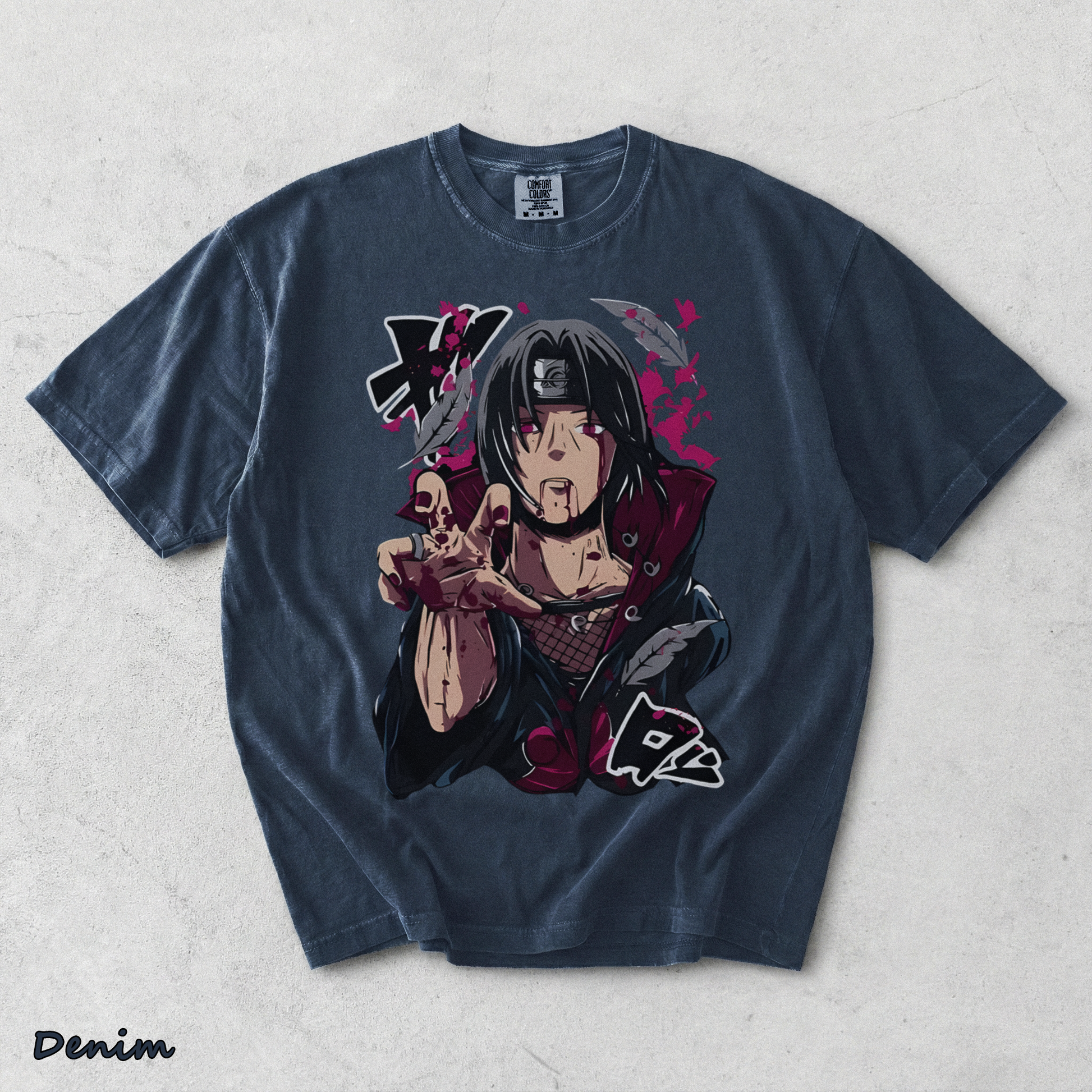 Itachi Uchiha T-Shirt Jiraiya Anime Manga Style Shirt All Size - Denim mockup