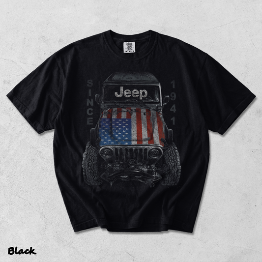 Jeep Big USA Classic Soft Cotton Crewneck T-Shirt 2 Sides Casual Wear Gift For - Black mockup