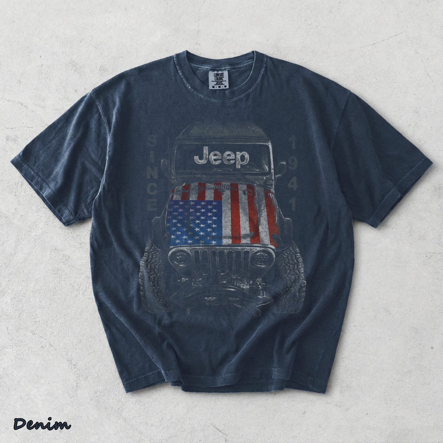 Jeep Big USA Classic Soft Cotton Crewneck T-Shirt 2 Sides Casual Wear Gift For - Denim mockup