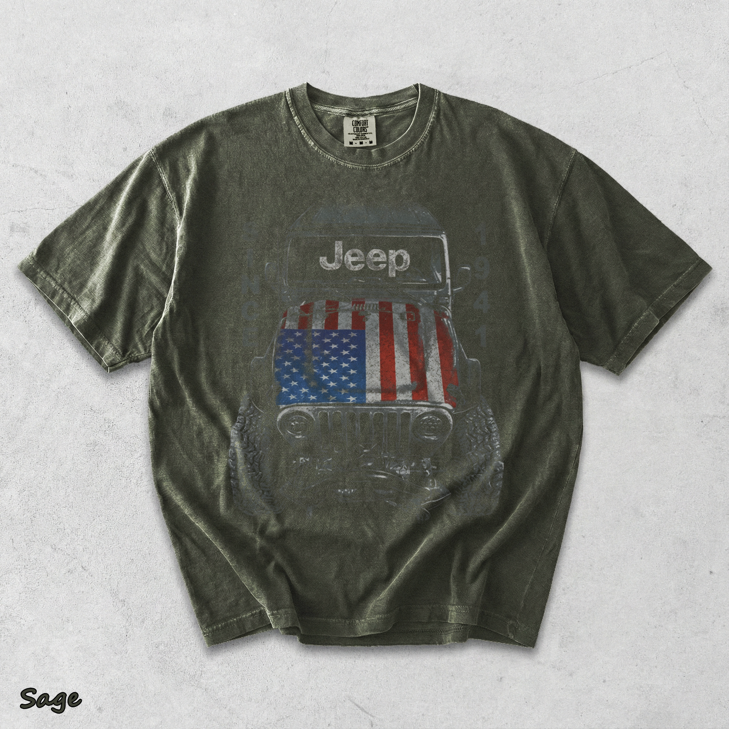 Jeep Big USA Classic Soft Cotton Crewneck T-Shirt 2 Sides Casual Wear Gift For - Sage mockup