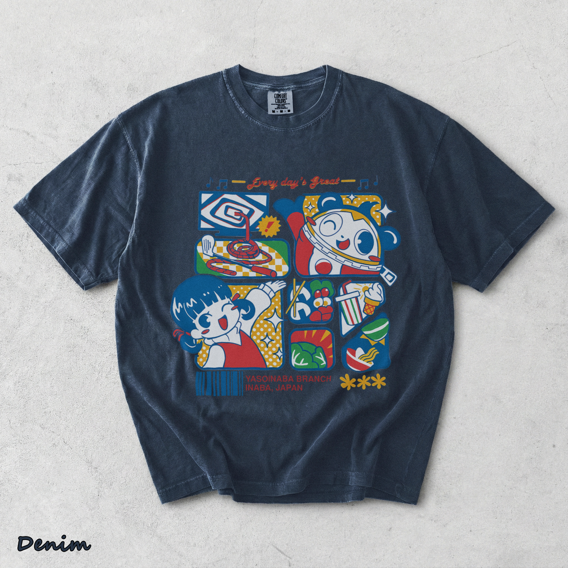 Junes Persona 4 Game Hedoro Tshirt back - Denim mockup