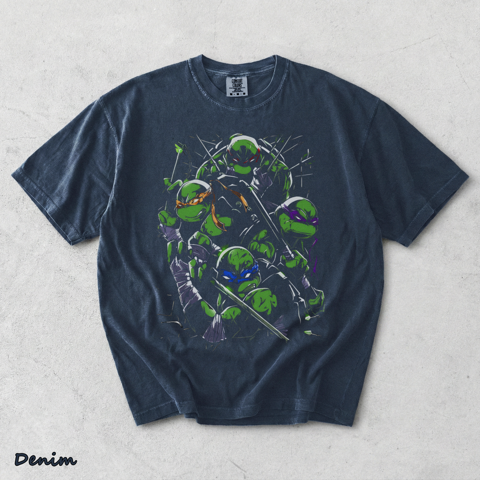 Limited Edition Teenage Mutant Ninja Turtles Tee Bootleg Tee, Classic Movie, Old back - Denim mockup
