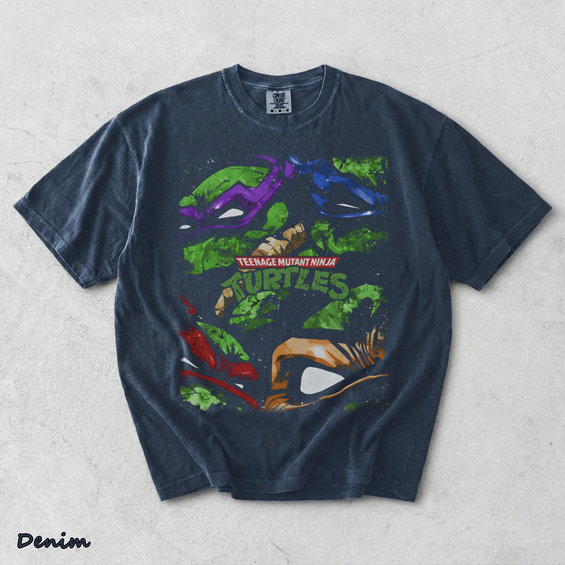 Limited Edition Teenage Mutant Ninja Turtles Tee Bootleg Tee, Classic Movie, Old front - Denim mockup