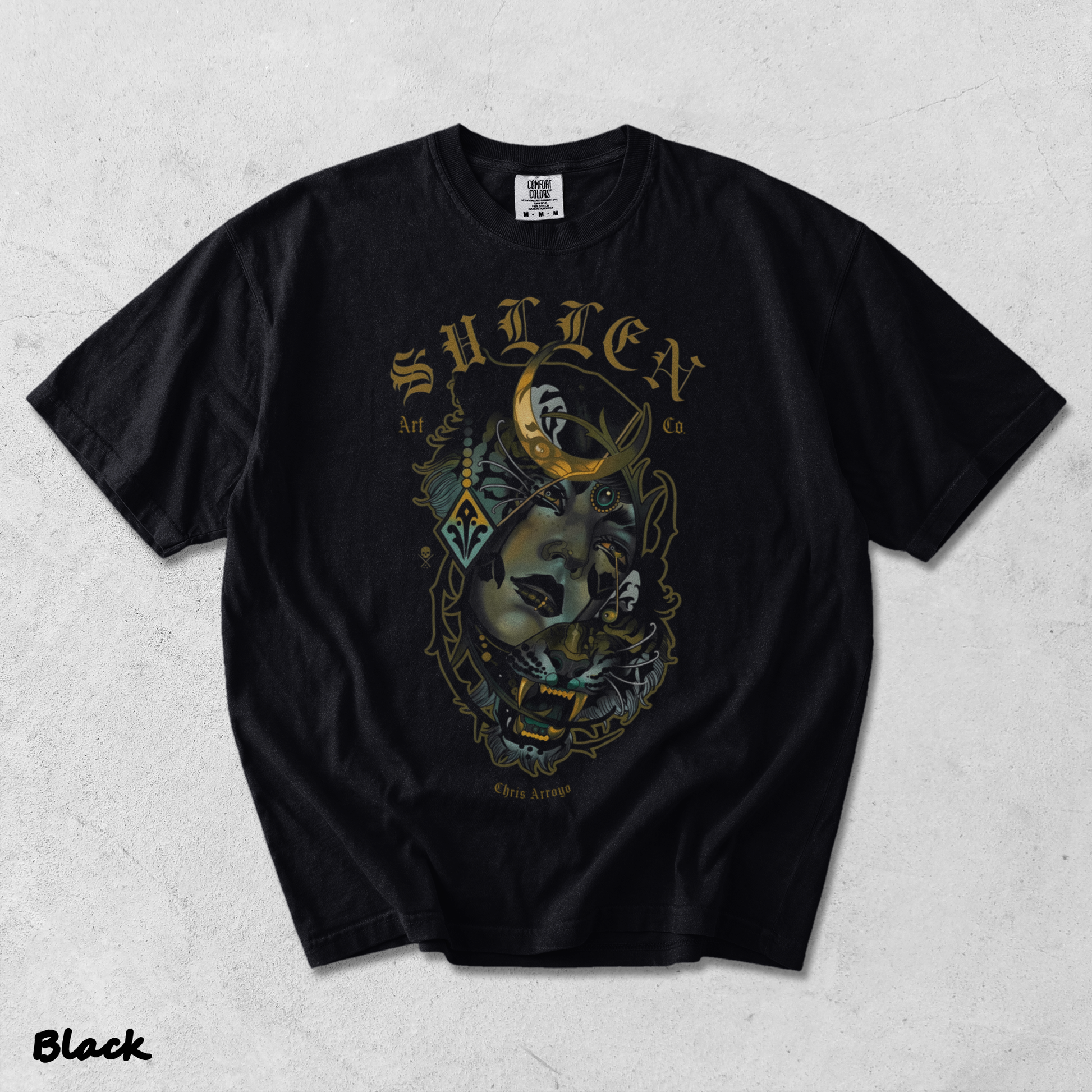 Men's Tattoo Girl Panther Graphic T-Shirt Gothic Streetwear Art Tee back - Black mockup