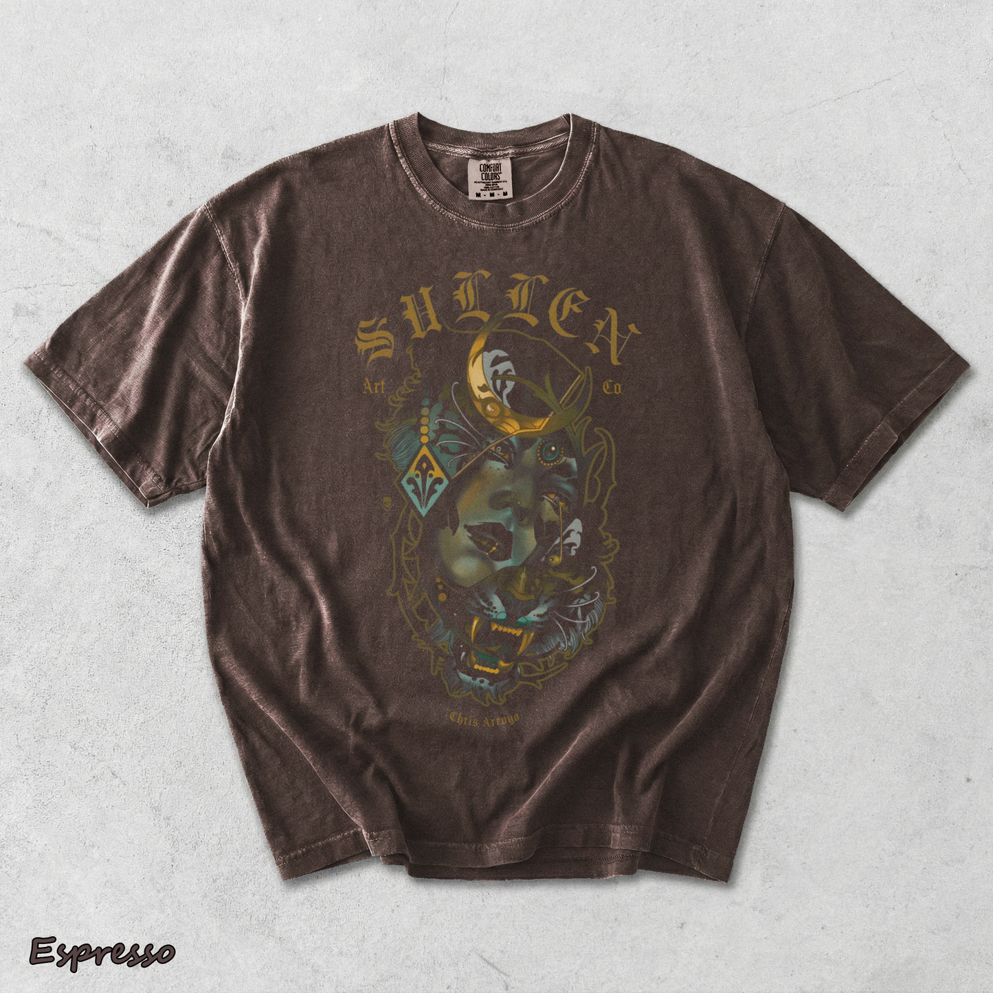 Men's Tattoo Girl Panther Graphic T-Shirt Gothic Streetwear Art Tee back - Espresso mockup