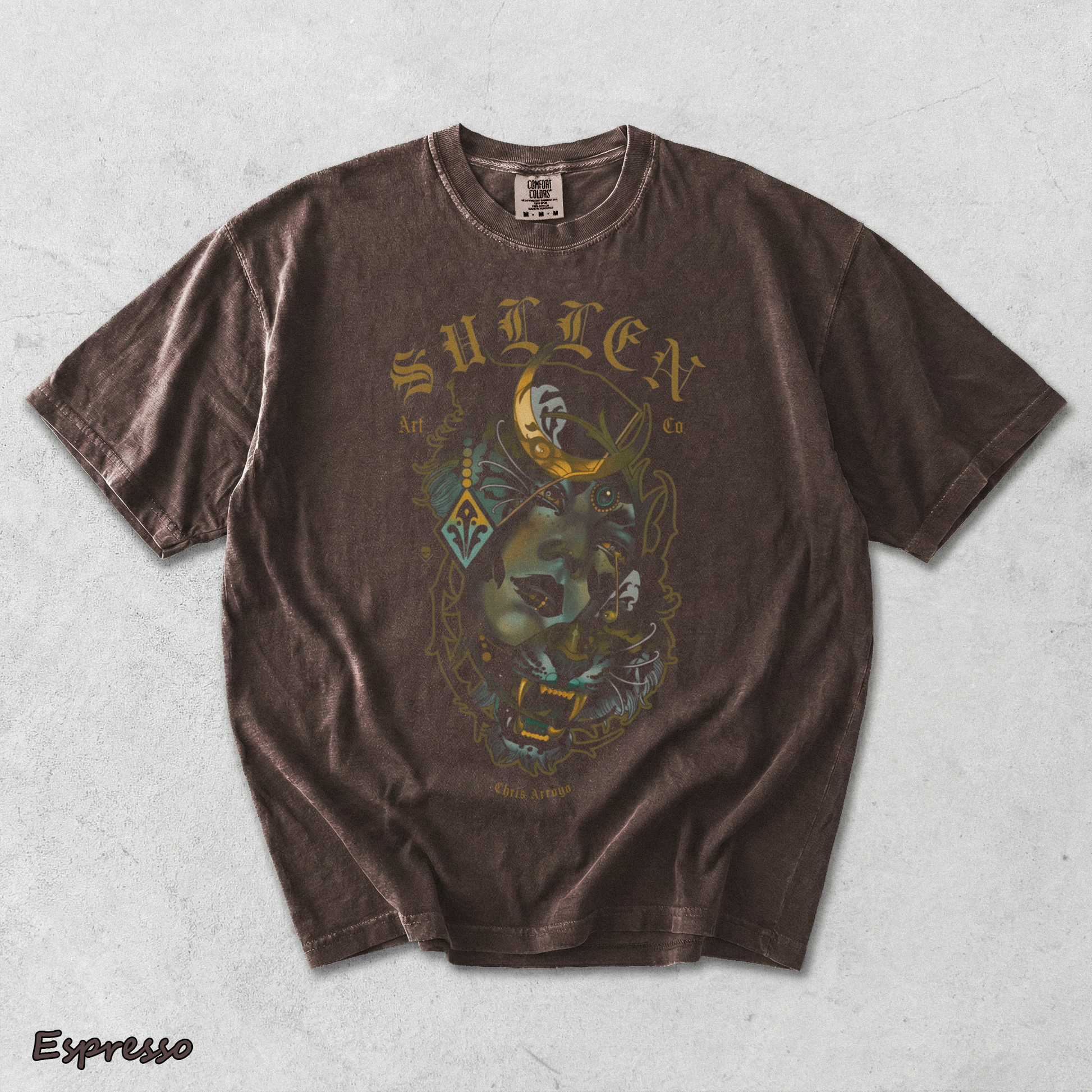 Men's Tattoo Girl Panther Graphic T-Shirt Gothic Streetwear Art Tee back - Espresso mockup