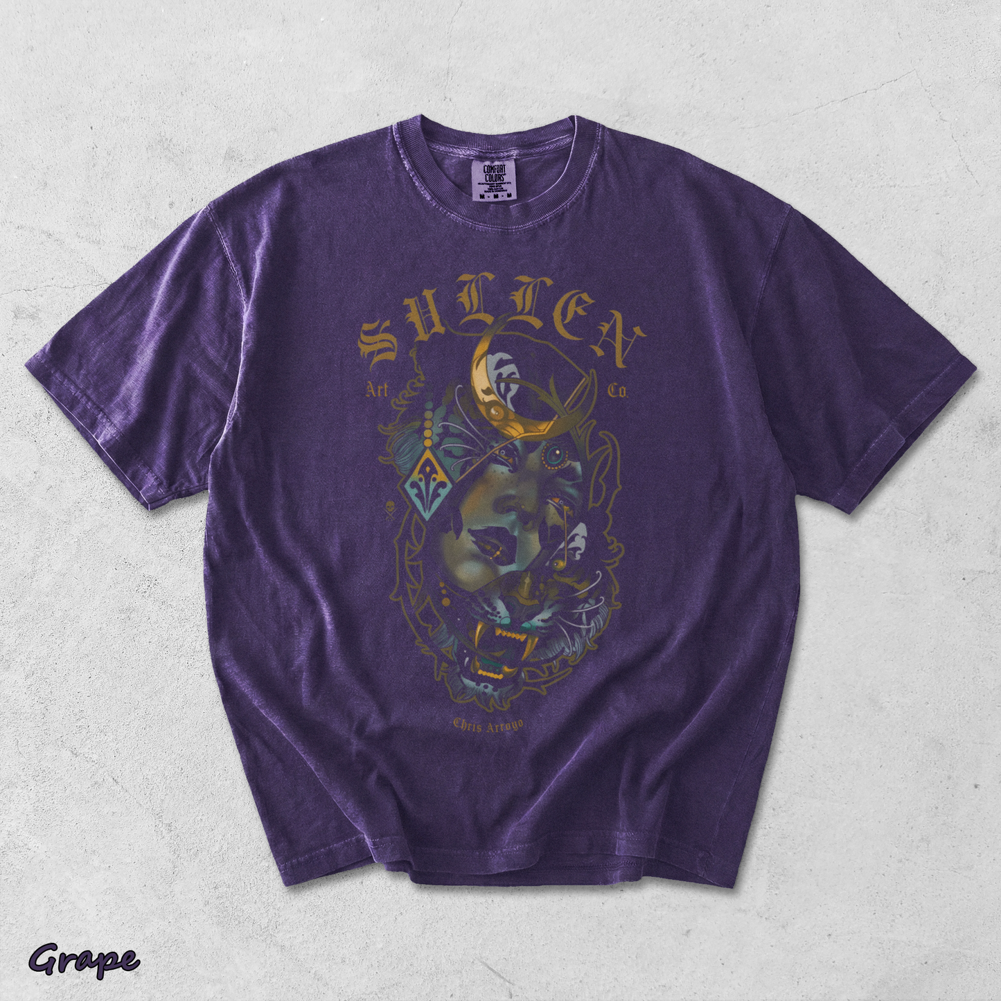 Men's Tattoo Girl Panther Graphic T-Shirt Gothic Streetwear Art Tee back - Grape mockup