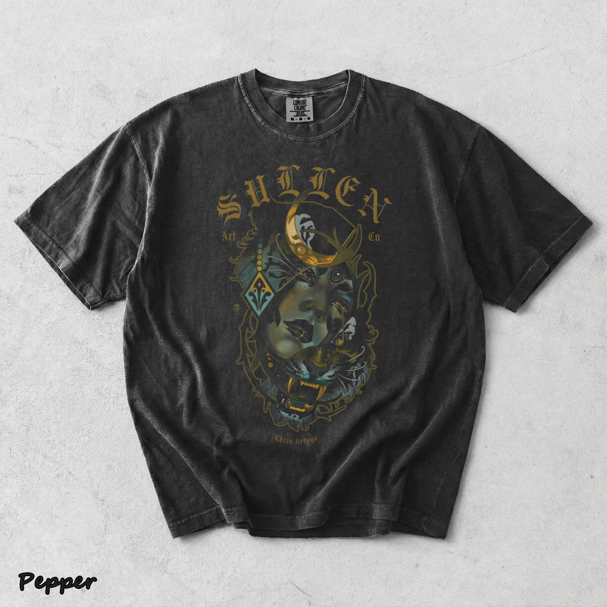 Men's Tattoo Girl Panther Graphic T-Shirt Gothic Streetwear Art Tee back - Pepper mockup