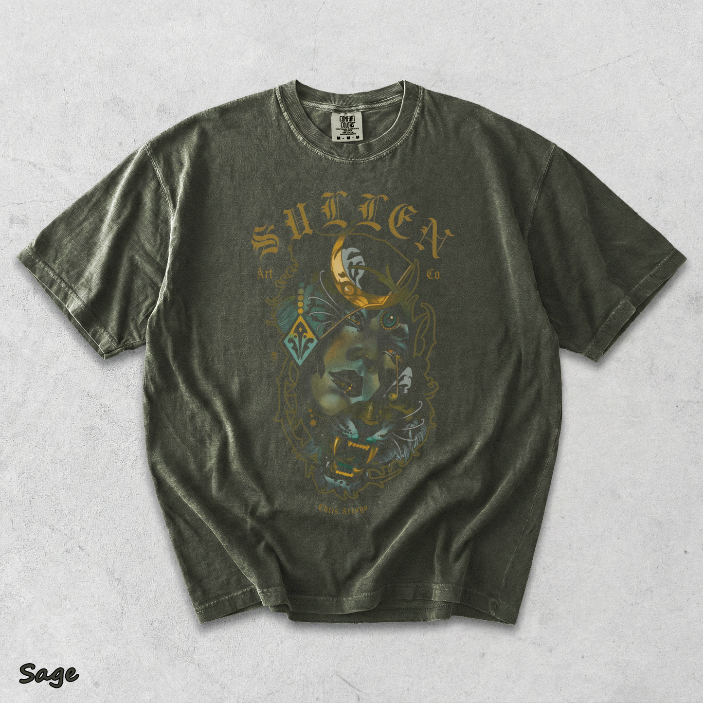 Men's Tattoo Girl Panther Graphic T-Shirt Gothic Streetwear Art Tee back - Sage mockup