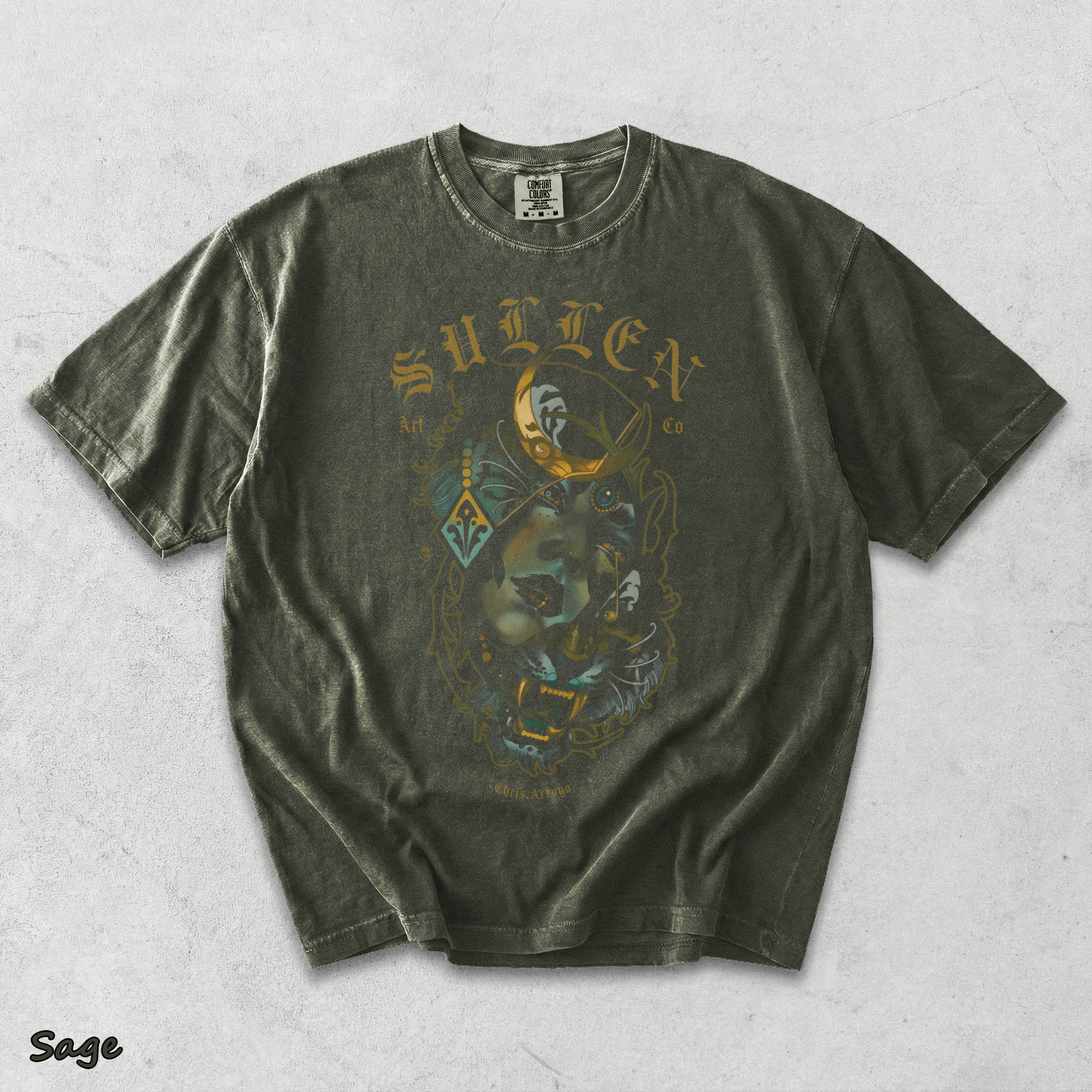 Men's Tattoo Girl Panther Graphic T-Shirt Gothic Streetwear Art Tee back - Sage mockup