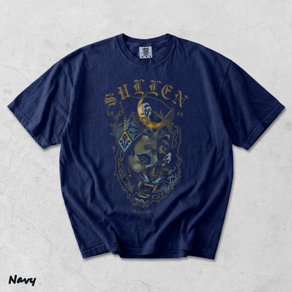 Men's Tattoo Girl Panther Graphic T-Shirt Gothic Streetwear Art Tee back - True Navy mockup