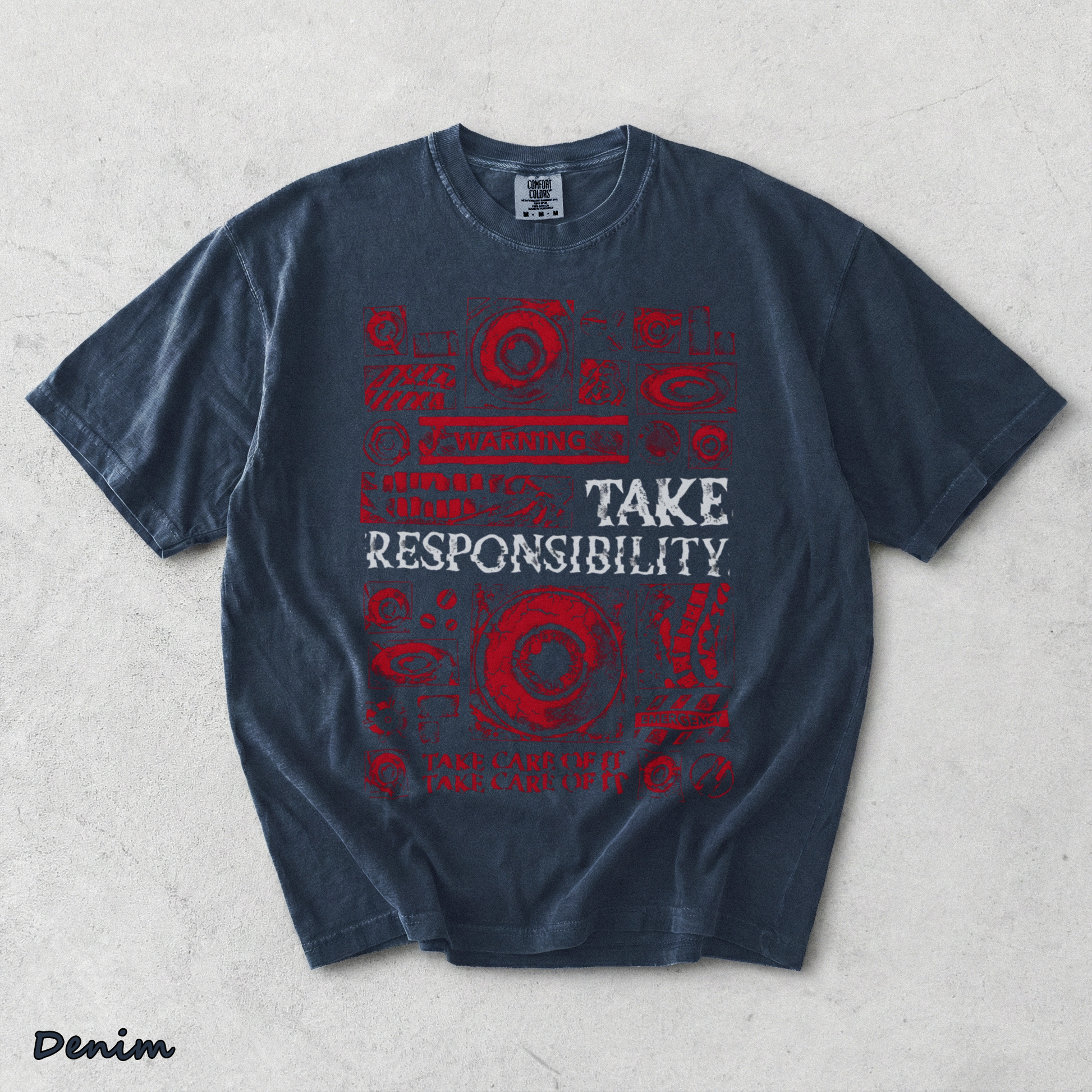 Mouthwashing Unisex Acid Washed Lightweight Cotton T-Shirt - Denim mockup