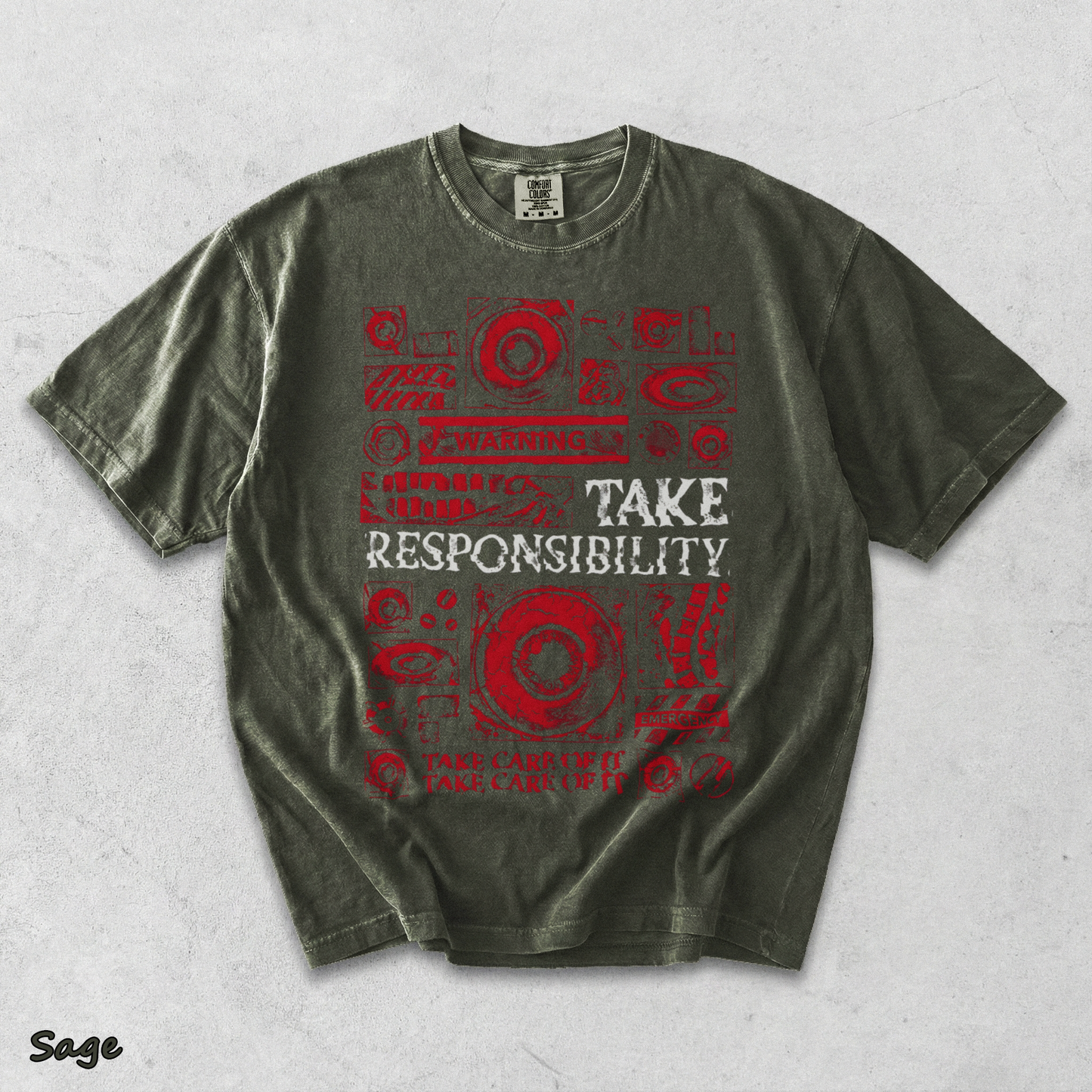 Mouthwashing Unisex Acid Washed Lightweight Cotton T-Shirt - Sage mockup