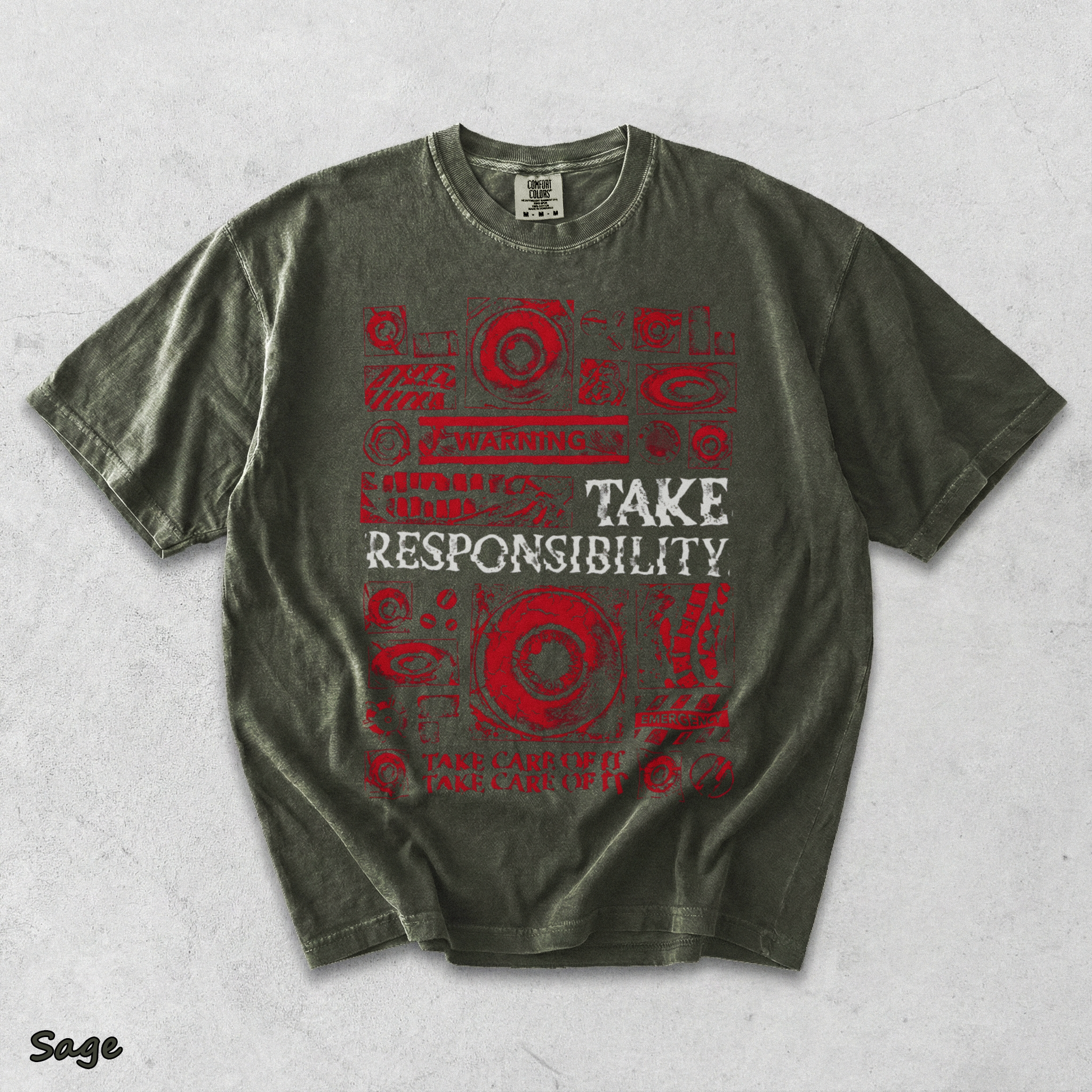 Mouthwashing Unisex Acid Washed Lightweight Cotton T-Shirt - Sage mockup