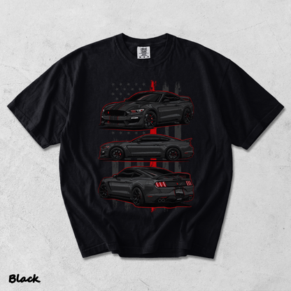 Mustang Shelby GT350 Vintage Graphic Acid Washed T-shirt back - Black mockup