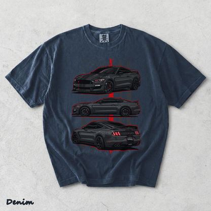 Mustang Shelby GT350 Vintage Graphic Acid Washed T-shirt back - Denim mockup