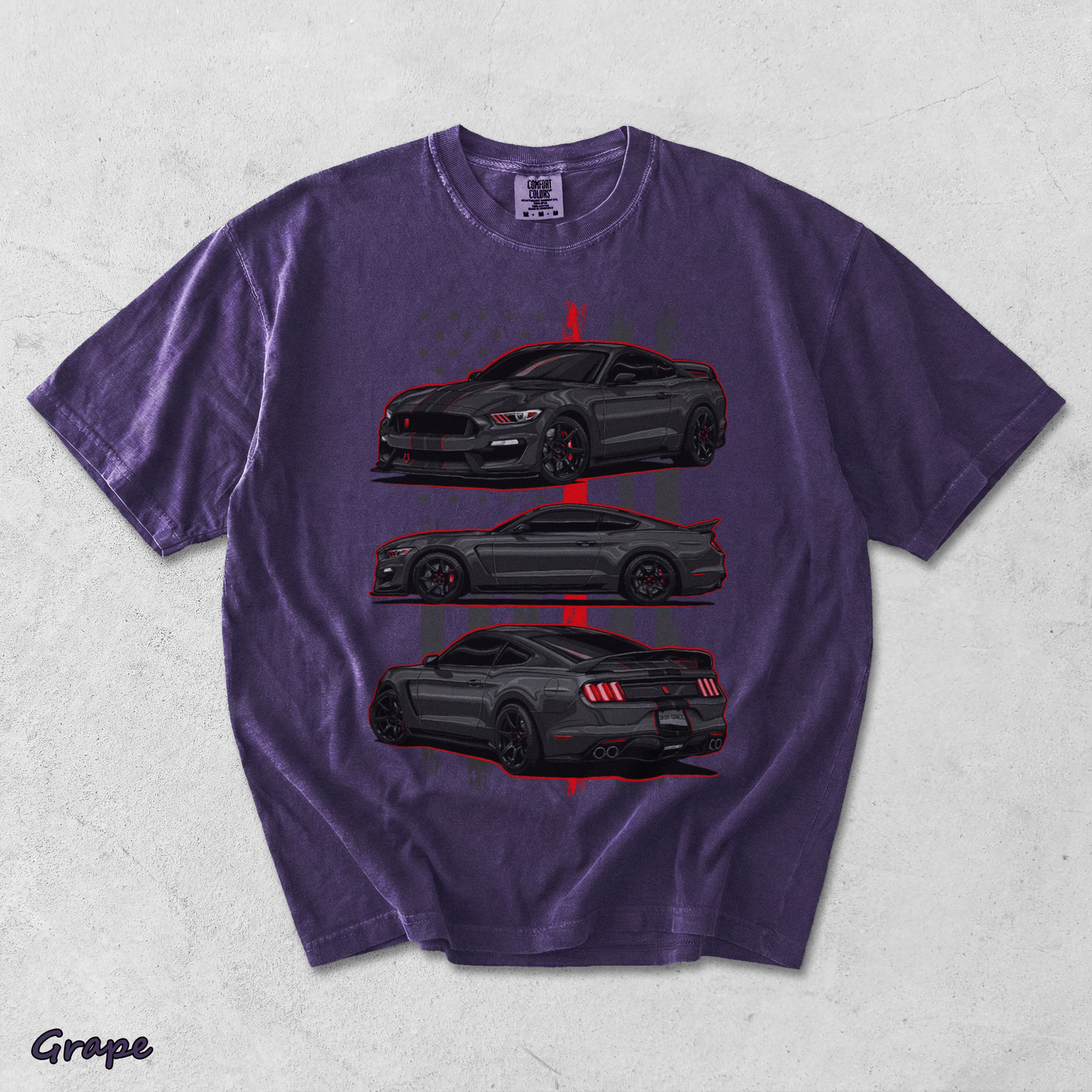 Mustang Shelby GT350 Vintage Graphic Acid Washed T-shirt back - Grape mockup